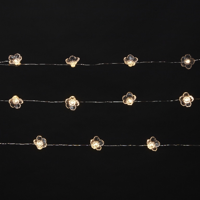 Instalatie Craciun Floricele 20 LED-uri, 2.2 m, pe baterie, lumina alb cald