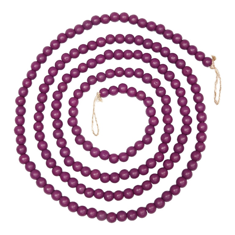 Sirag margele pentru brad Craciun, 2 m, lemn, mov