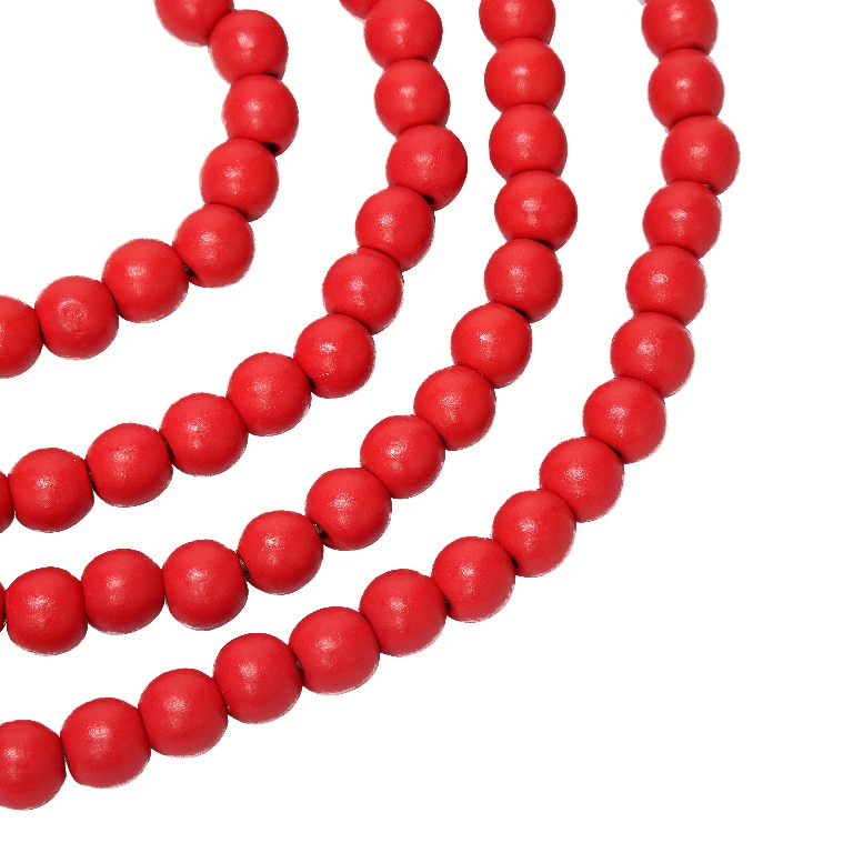 Sirag margele pentru brad Craciun, 2 m, lemn, rosu