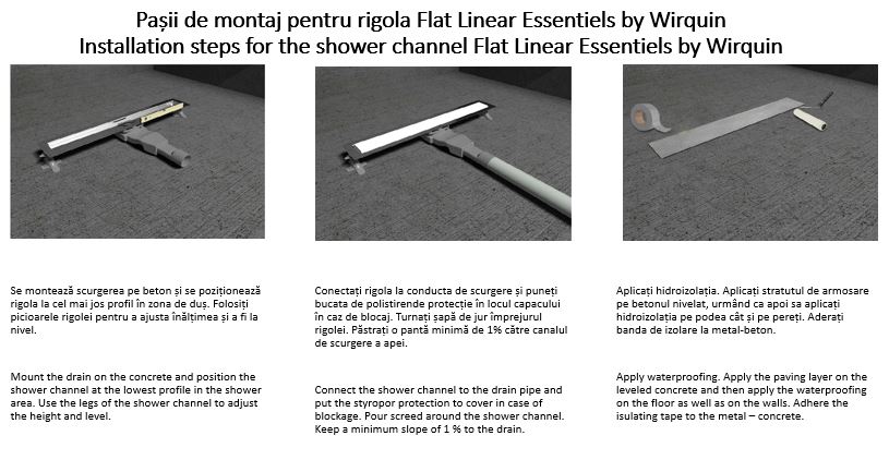 Rigola de dus, 40 cm, sifon reglabil, Flat linear  Wirquin Essentials