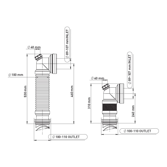 Racord WC combinat cu manson, 100 / 460 MM, clapeta sens  Wirquin Essentials