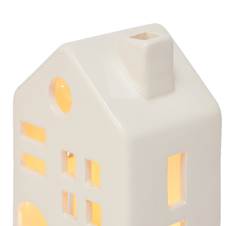 Decoratiune Casa Luminoasa, 8.5 x 6 x 13 cm, ceramica, alb, lumina alb cald