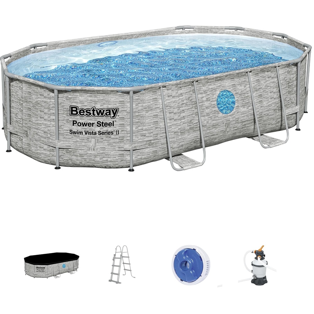 Piscina cadru metalic BESTWAY, ovala, 488 x 305 x 107 cm, 3.028 l, gri