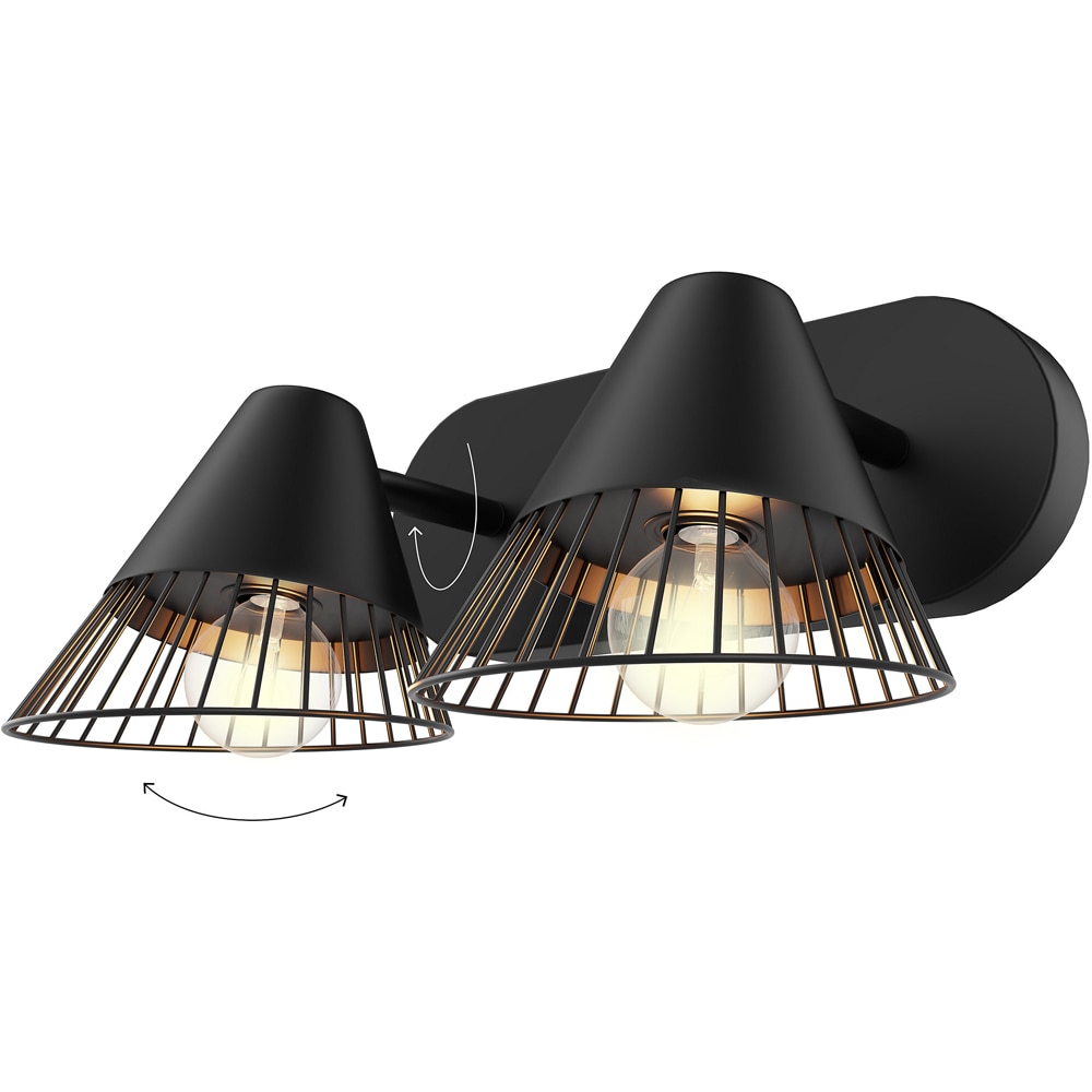 Spot dublu Tsolma GoodHome, E14, LED compatibil, 10 Wl, corp metalic, negru