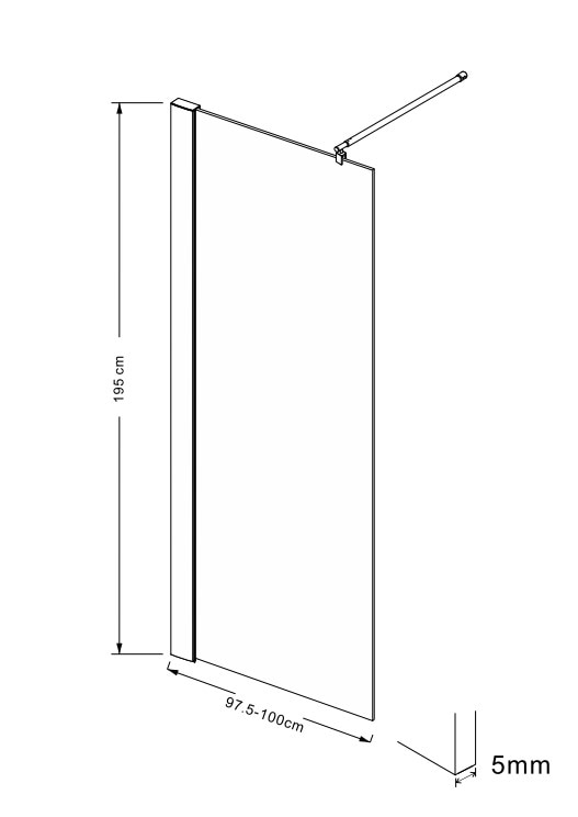 Paravan dus walk-in, aluminiu si sticla, negru mat, 100 x 195 cm 