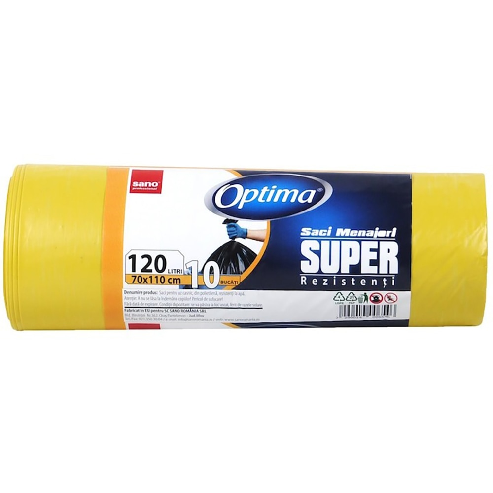 Saci menajeri SANO Optima, 10 bucati, 120 l, galben