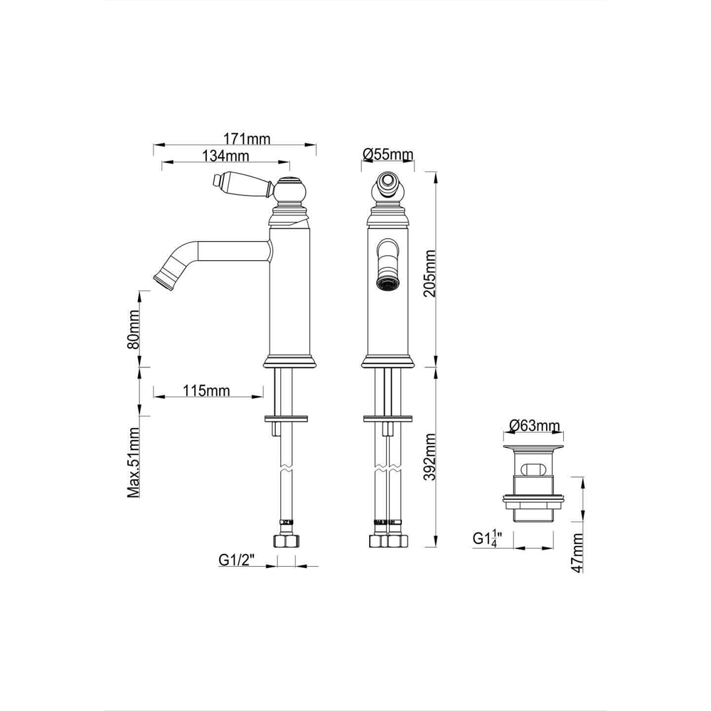 Baterie lavoar GOODHOME Etel, metal, crom
