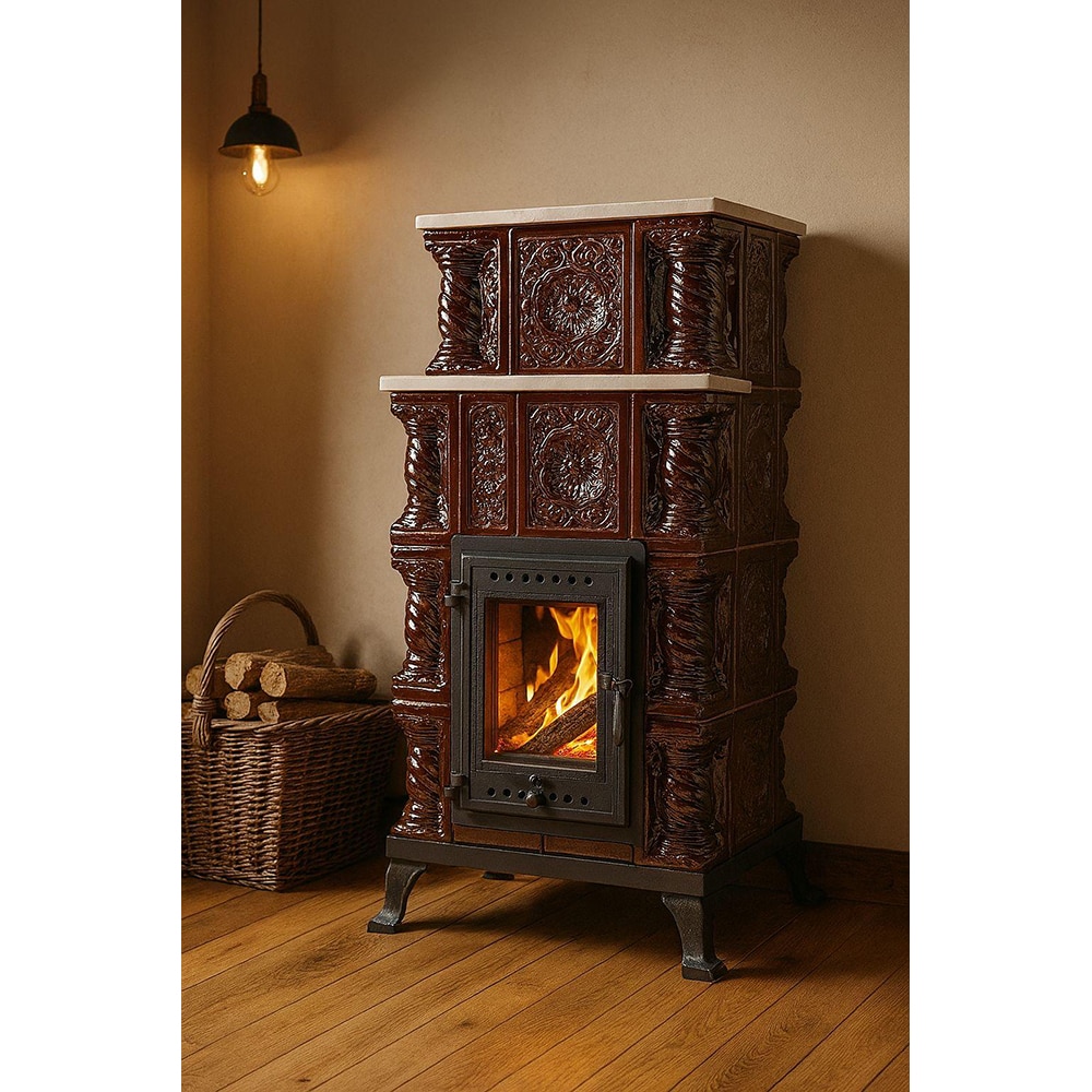 Semineu teracota, 3 fumuri, 4 randuri cu marmura, 8kW