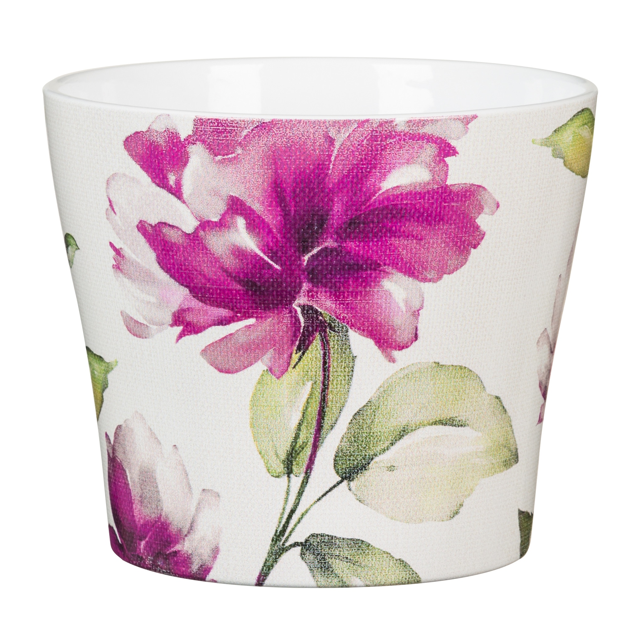 Ghiveci ceramic, rotund, alb cu model, 15 cm • Burgundy Rose