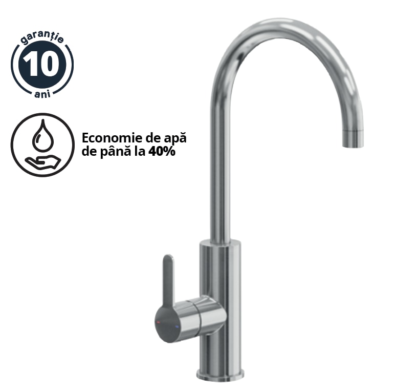 Baterie de bucatarie, monocomanda, otel, finisaj lucios  GoodHome Zanthe