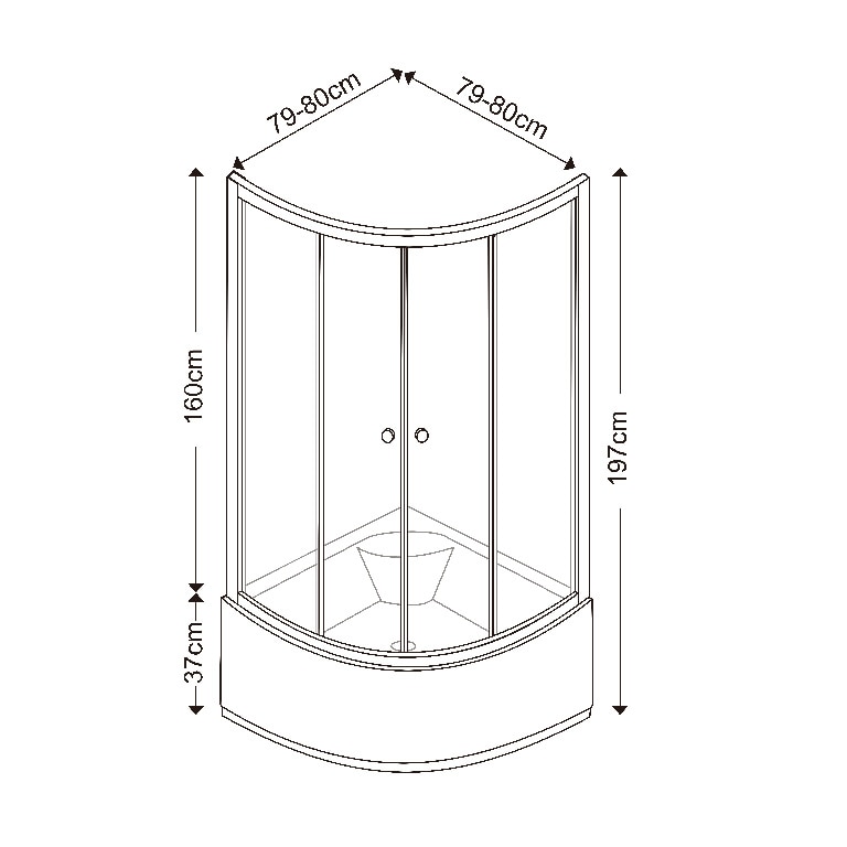 Cabina dus simpla, inalta, patrata, 80 x 80 cm 