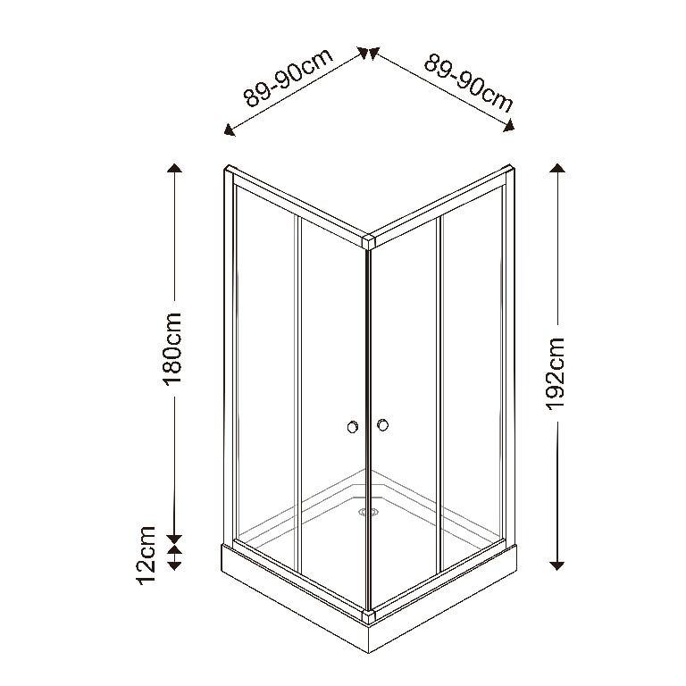 Cabina dus simpla, patrata, 90 x 90 cm 