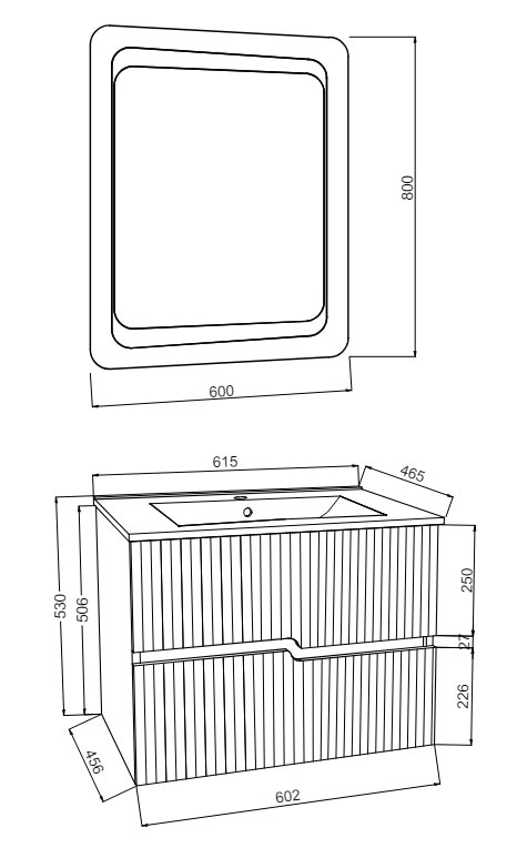Set mobilier baie, alb, baza MDF, lavoar si oglinda LED, 60 cm • Rio