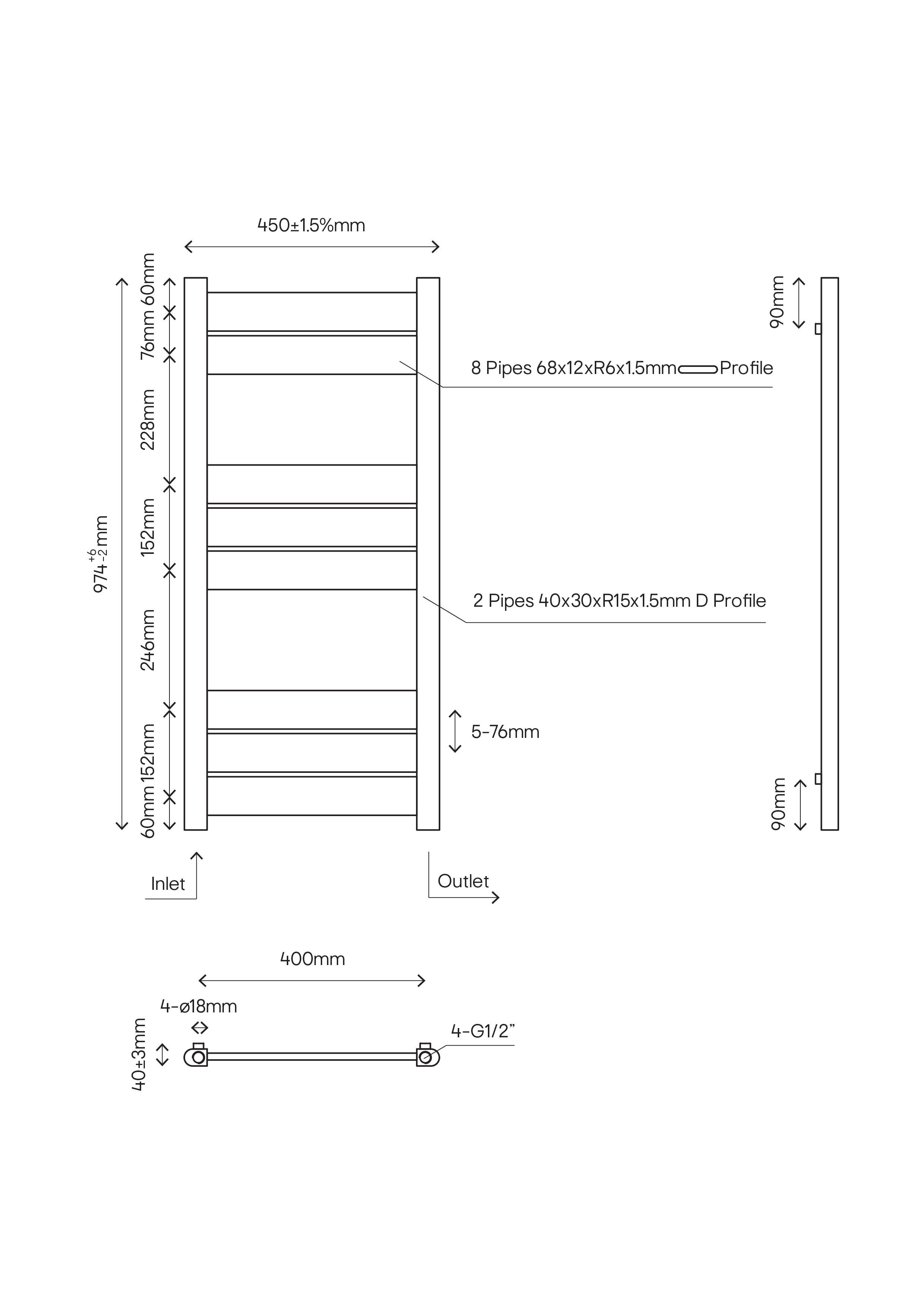 Radiator portprosop drept GoodHome Ellesmere, otel, 45 x 97.4 cm, antracit