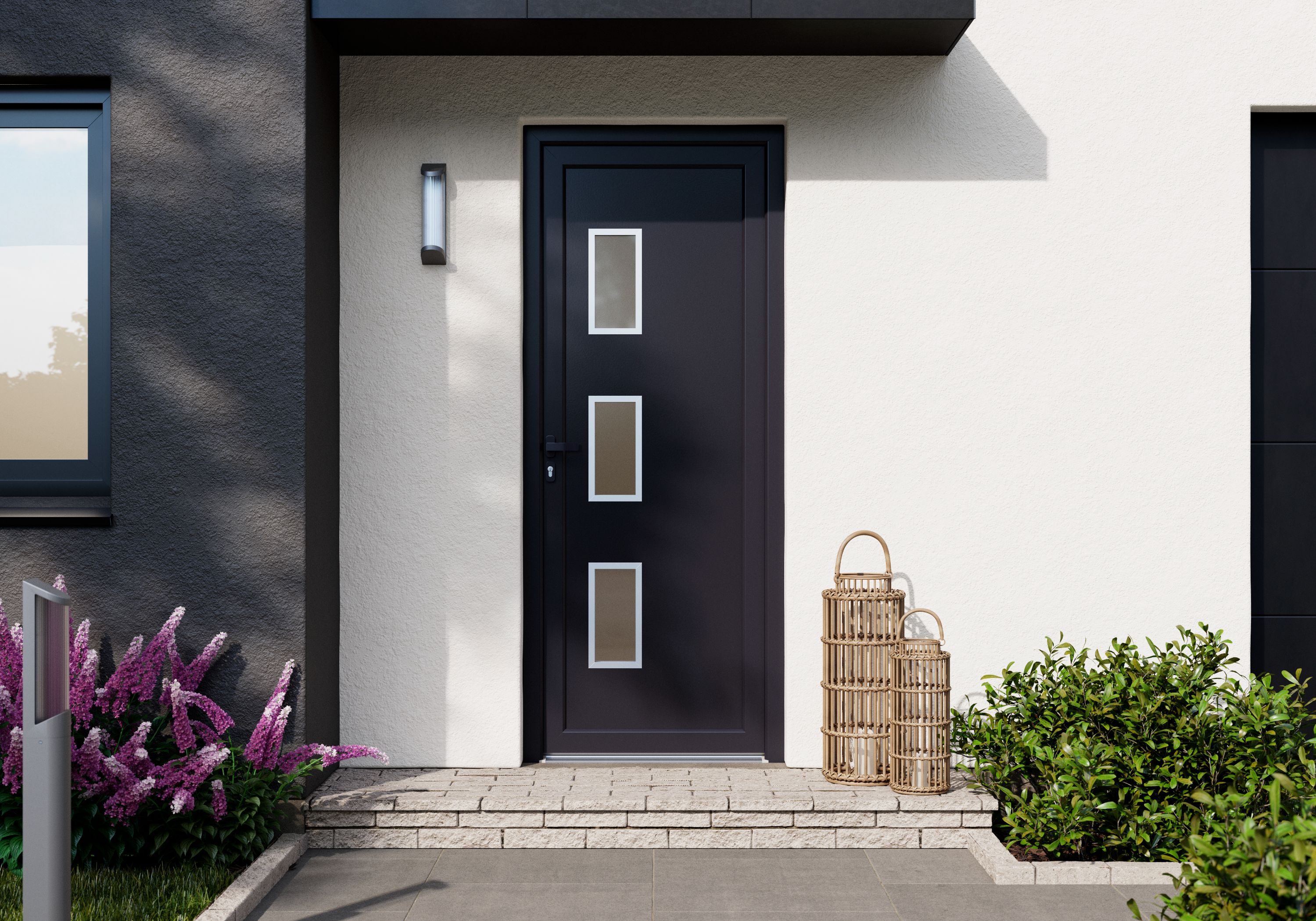 Usa de exterior pentru casa, PVC gri cu geam, stanga, 205 x 88 cm  Fortia Kilifi