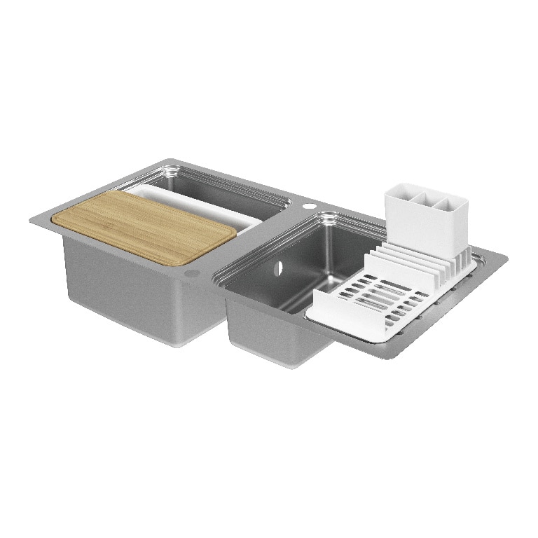 Chiuveta bucatarie GOODHOME Romesco, 1 1/2 cuve, otel inoxidabil, accesorii, argintiu