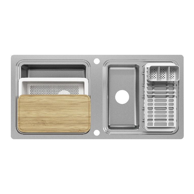 Chiuveta bucatarie GOODHOME Romesco, 1 1/2 cuve, otel inoxidabil, accesorii, argintiu