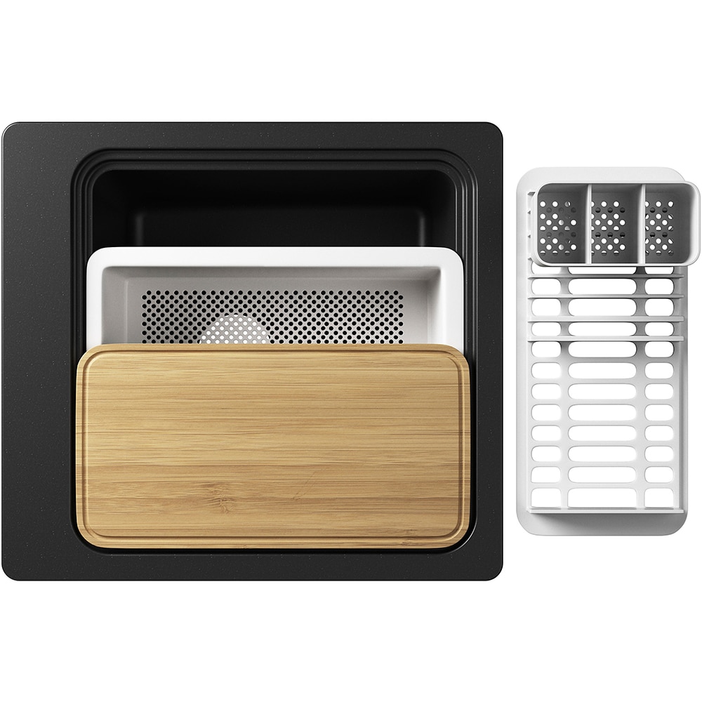 Chiuveta bucatarie GOODHOME Romesco, 1 cuva, picurator reversibil, compozit granit, negru