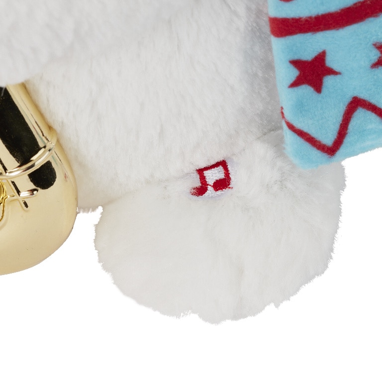 Jucarie Urs Polar cu Saxofon, 26.5 cm, se leagana si canta, pe baterie, plus, alb