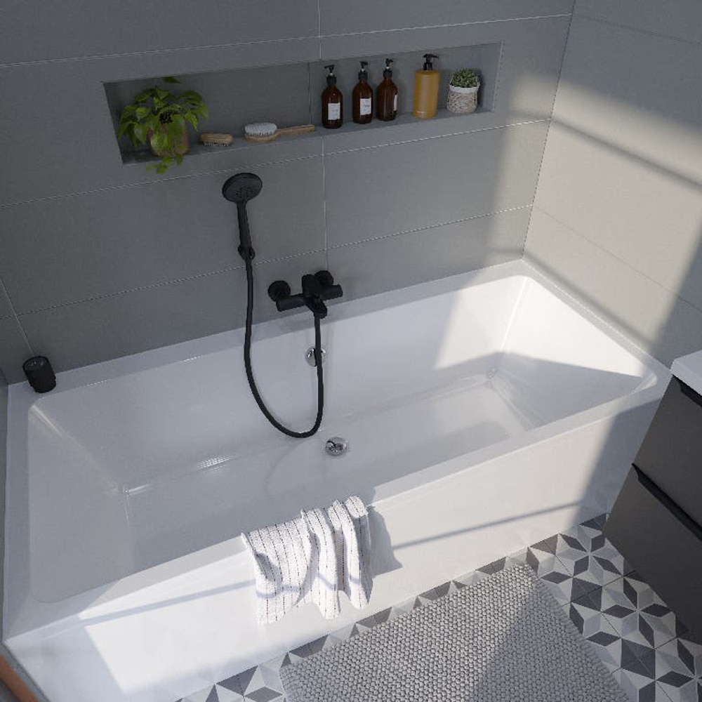 Cada baie GOODHOME Teesta, reversibila, acril, 180 x 80 x 38.5 cm, alb