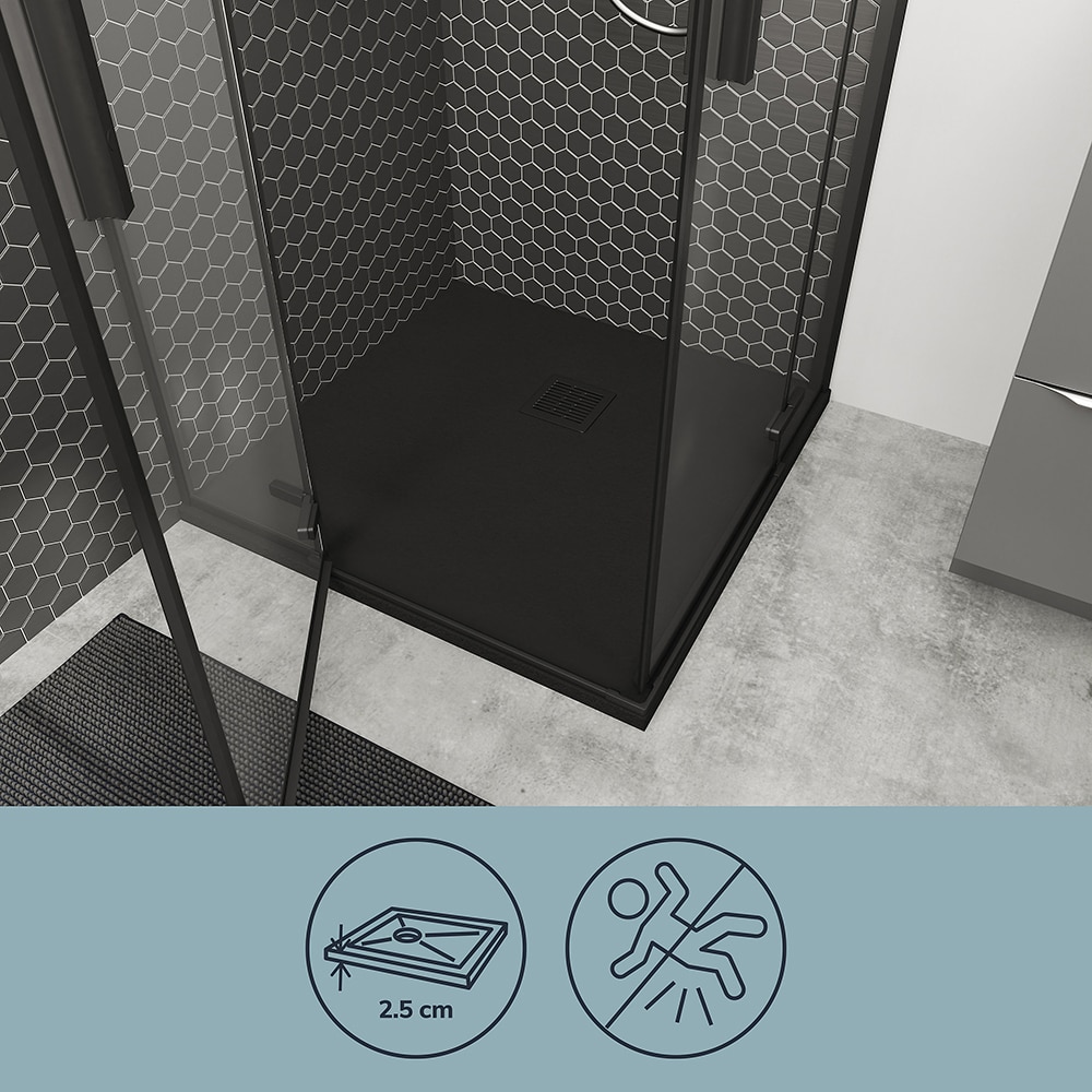 Cadita de dus GOODHOME, 80 x 80 cm, rasina, negru