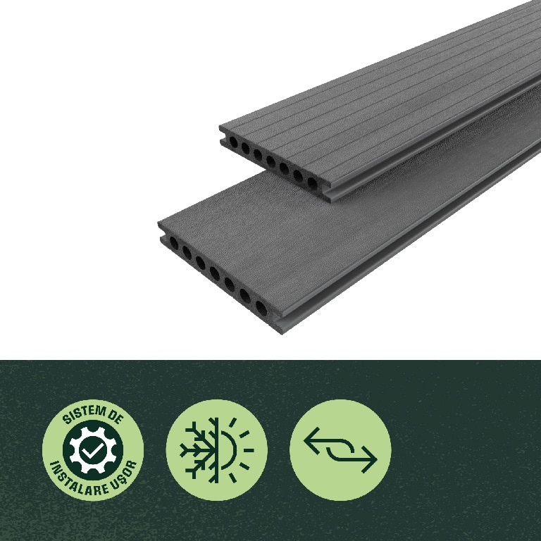 Dusumea pentru terasa, WPC, gri, 220 x 14.5 x 2.1 cm  Premium Klikstrom