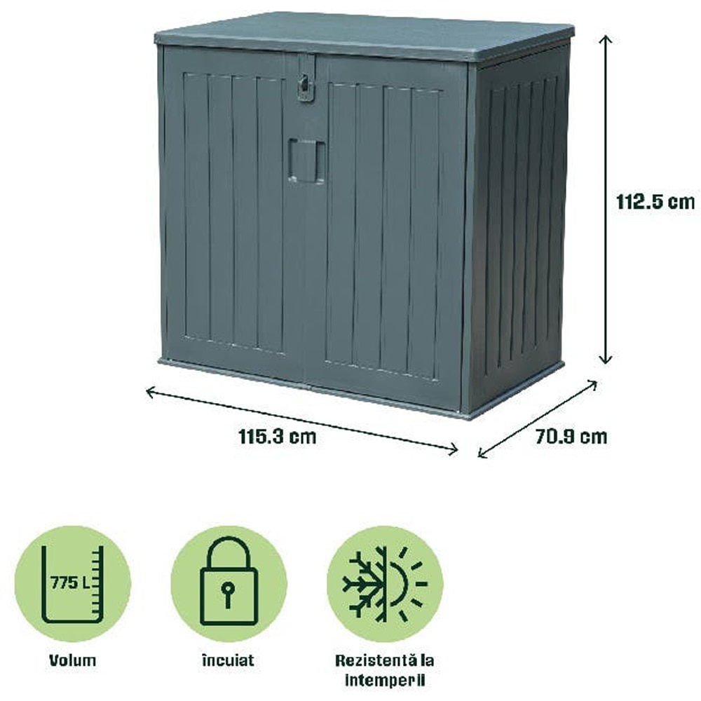 Dulap depozitare gradina KLIKSTROM, rasina, 115.3 x 70.9 x 112.5 cm, antracit