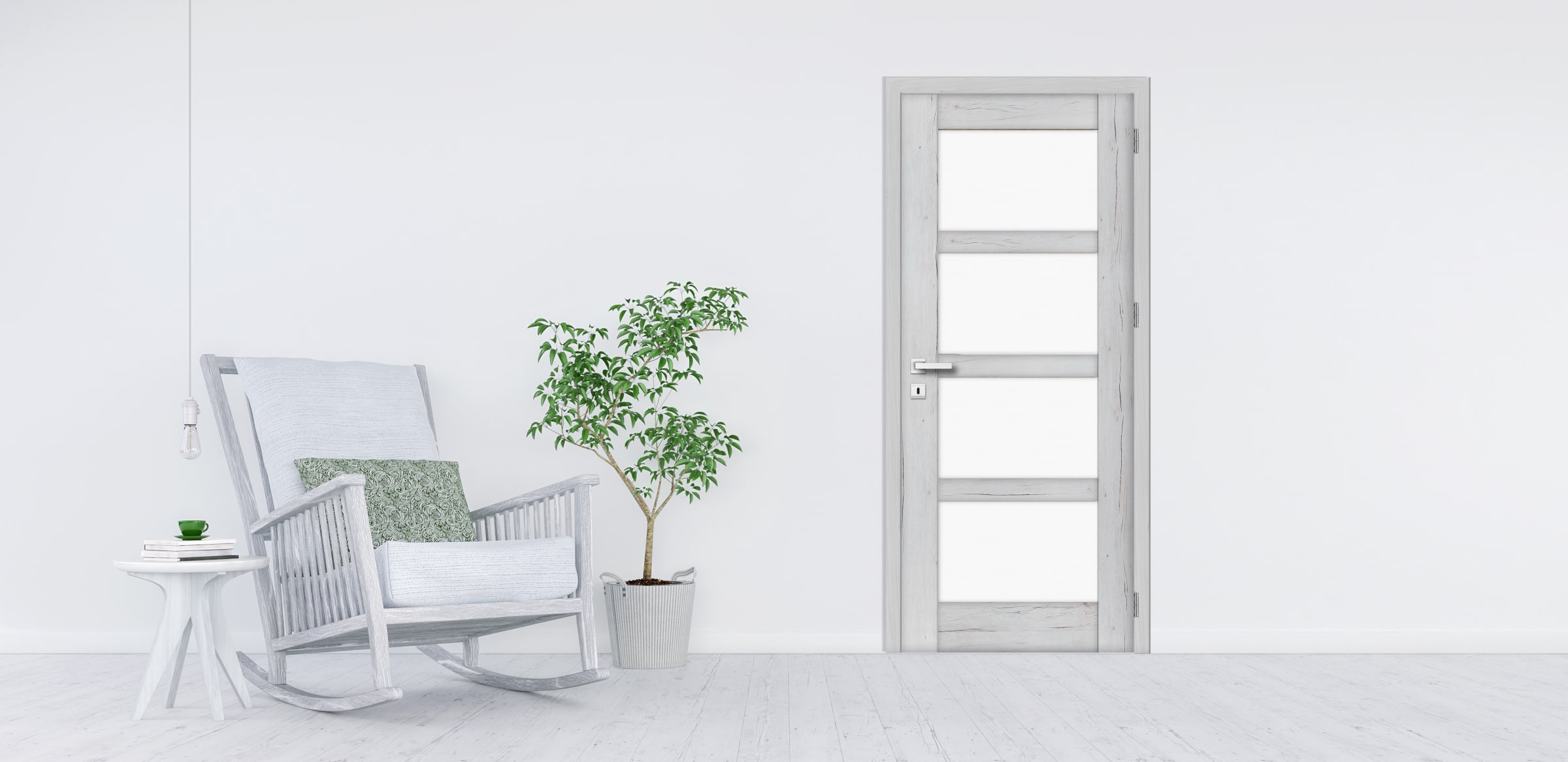 Usa de interior cu geam, gri, stanga, mdf, 206 x 68 cm, toc inclus • Adara