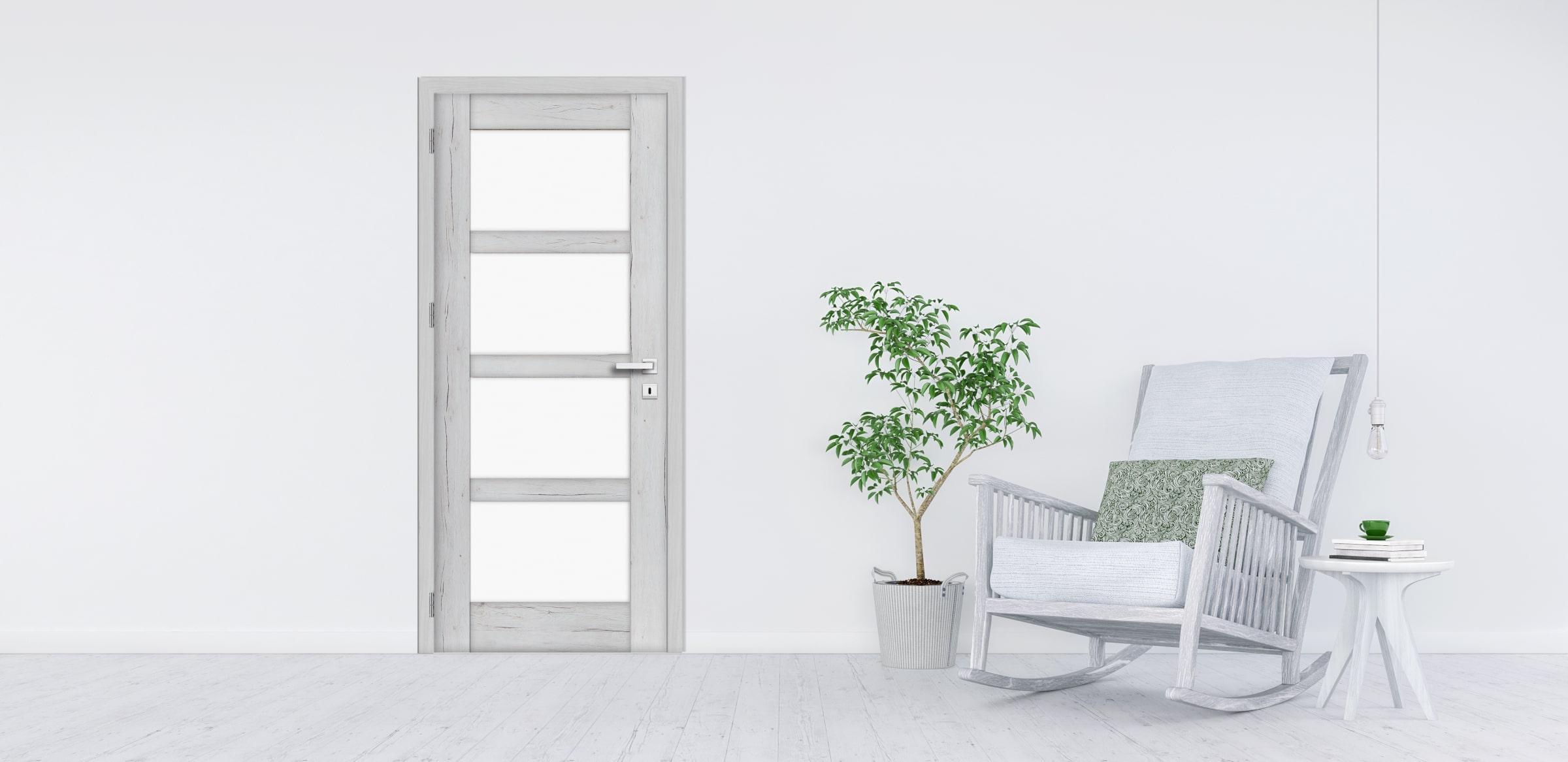 Usa de interior cu geam, gri, dreapta, mdf, 206 x 68 cm, toc inclus • Adara