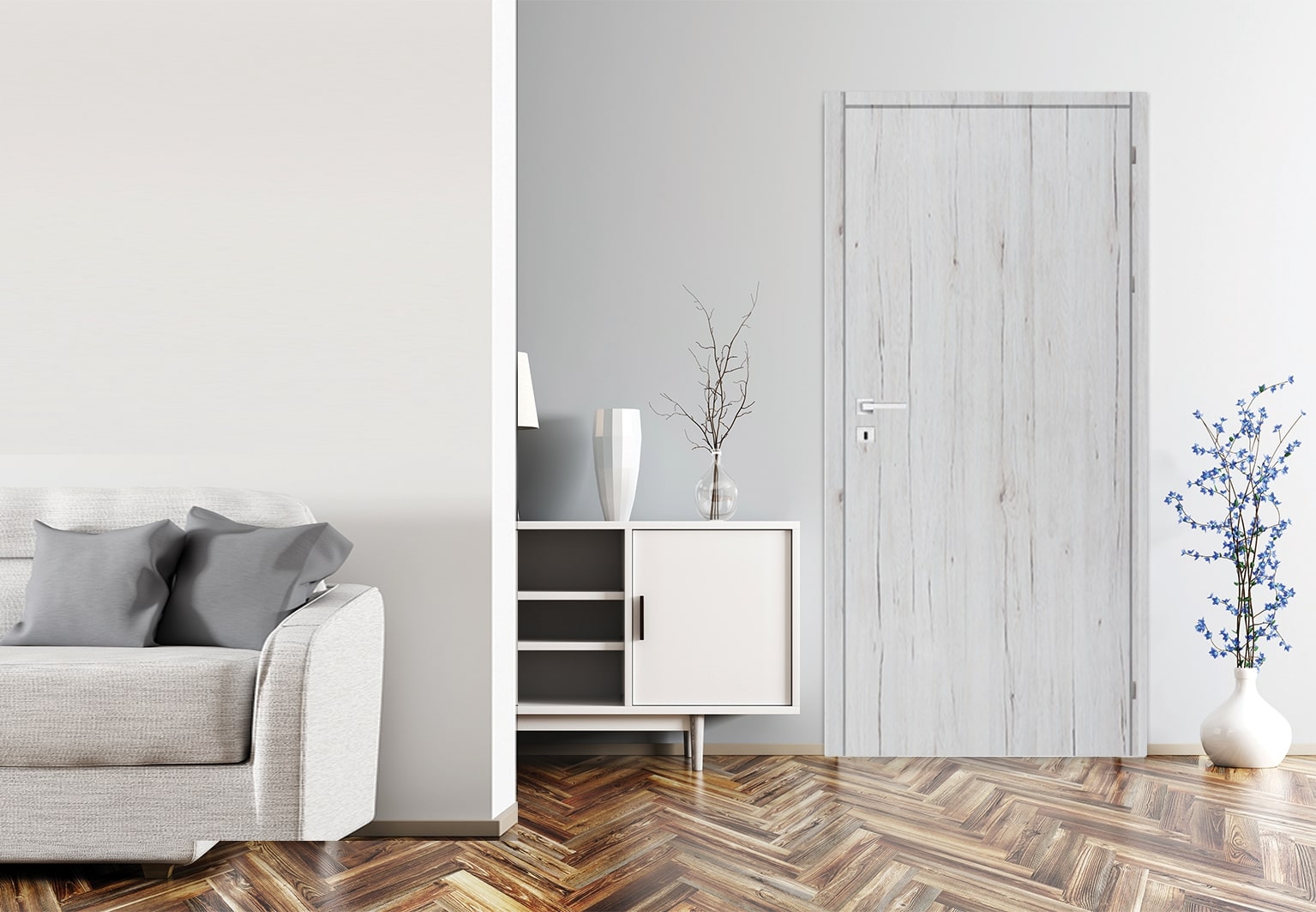 Usa de interior fara geam, gri, stanga, mdf, 206 x 68 cm, toc inclus • Exmoor