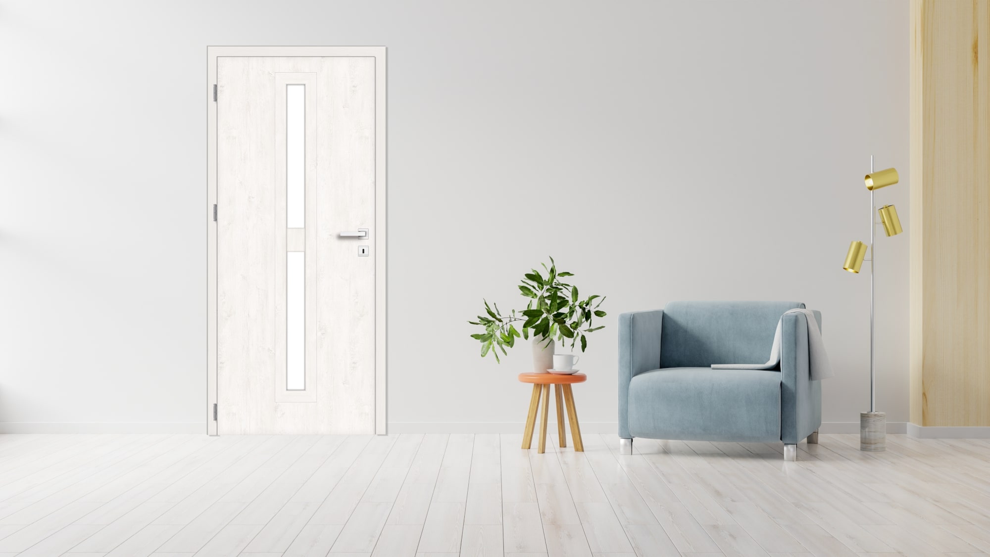 Usa de interior cu geam, gri, dreapta, mdf, 206 x 68 cm, toc inclus Klaro