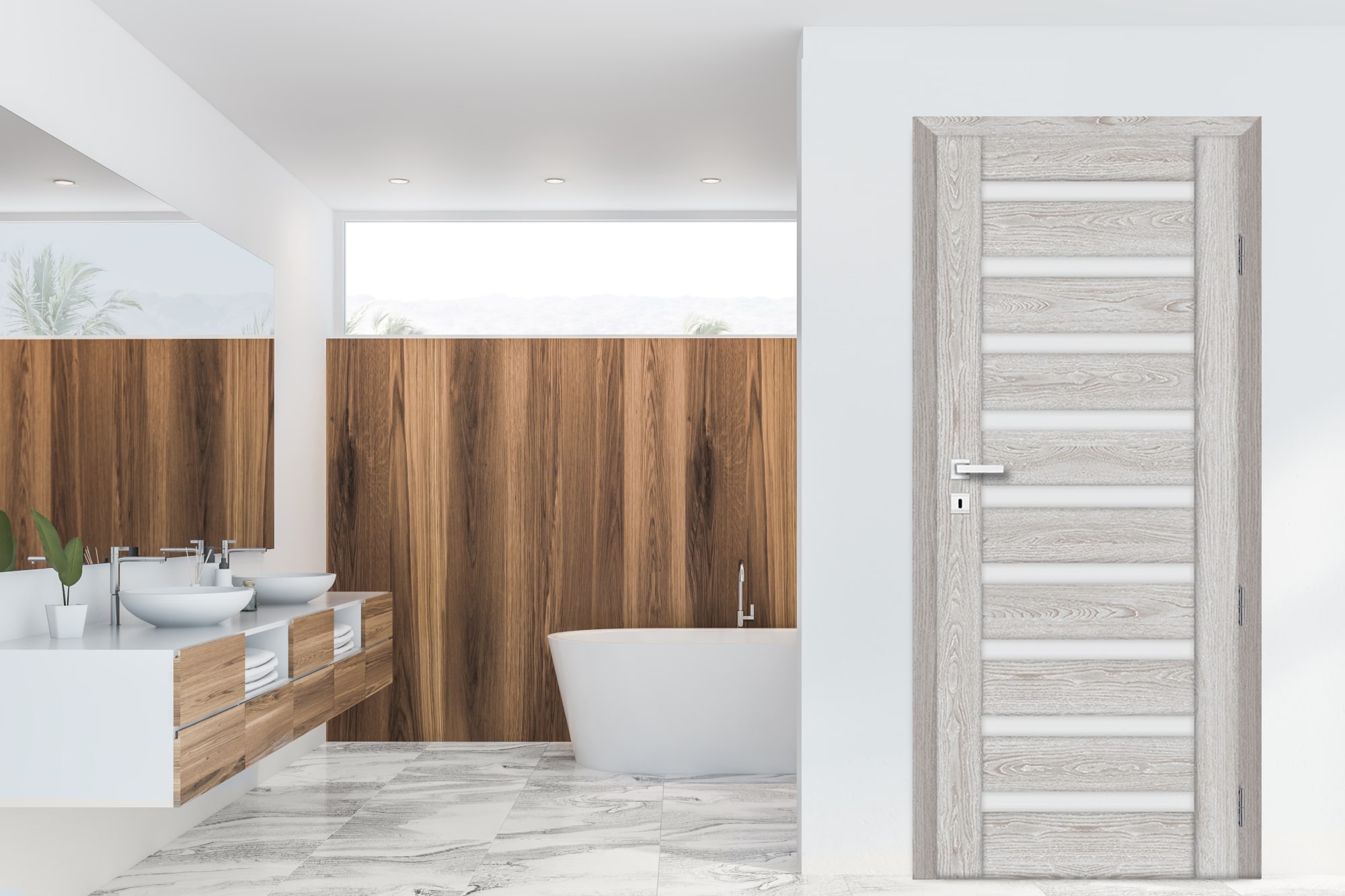 Usa de interior cu geam, gri, stanga, mdf, 206 x 78 cm, toc inclus • Korfu