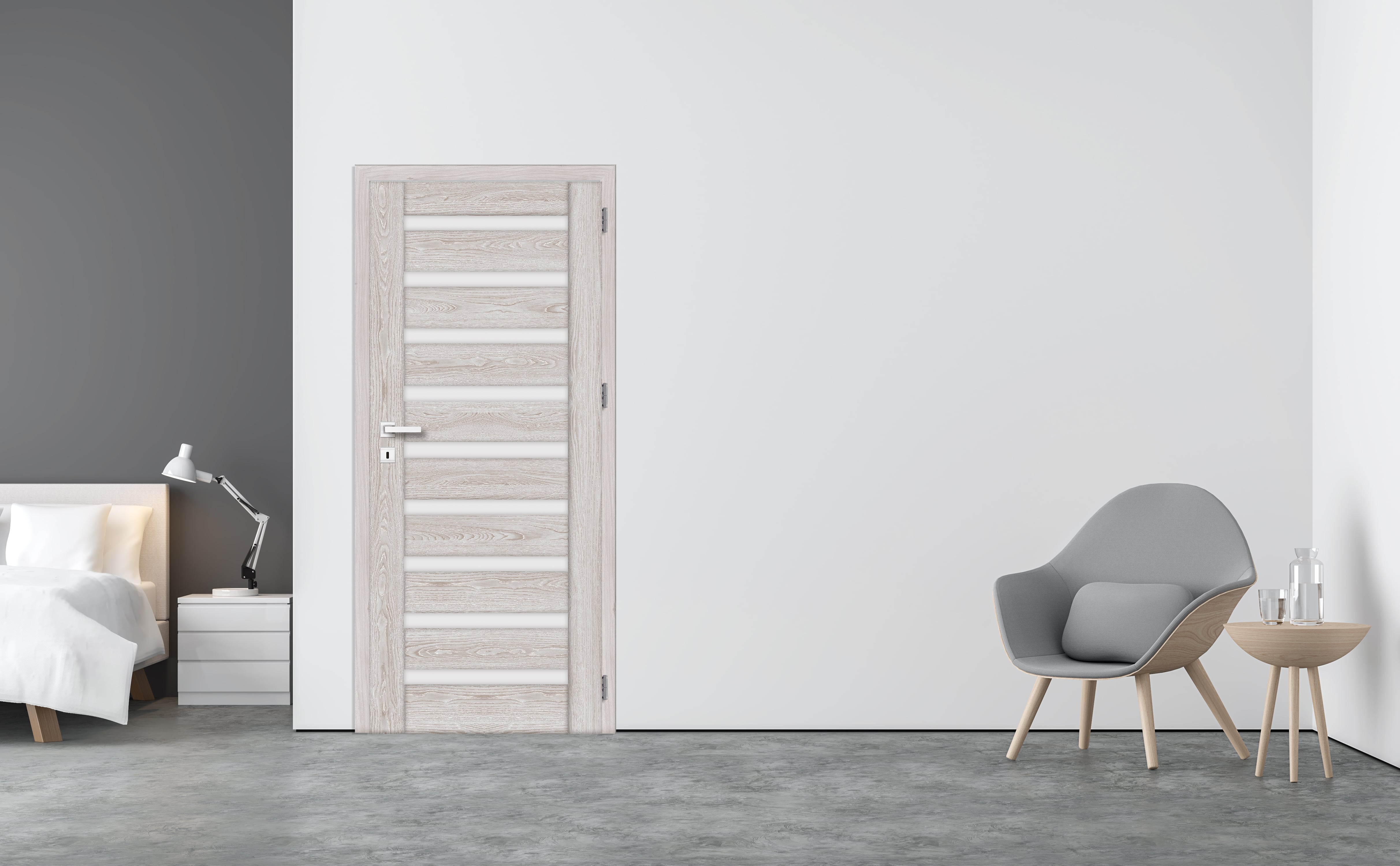 Usa de interior cu geam, alb, dreapta, mdf, 206 x 78 cm, toc inclus • Korfu