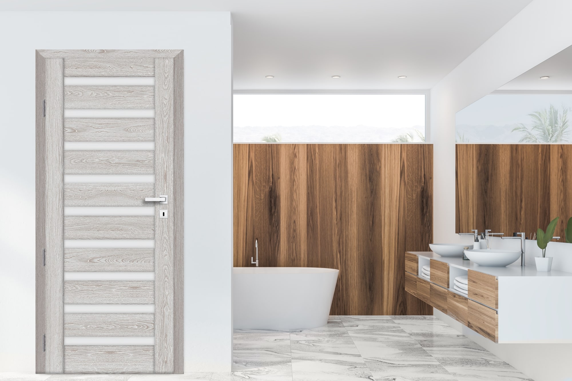 Usa de interior cu geam, alb, dreapta, mdf, 206 x 78 cm, toc inclus • Korfu