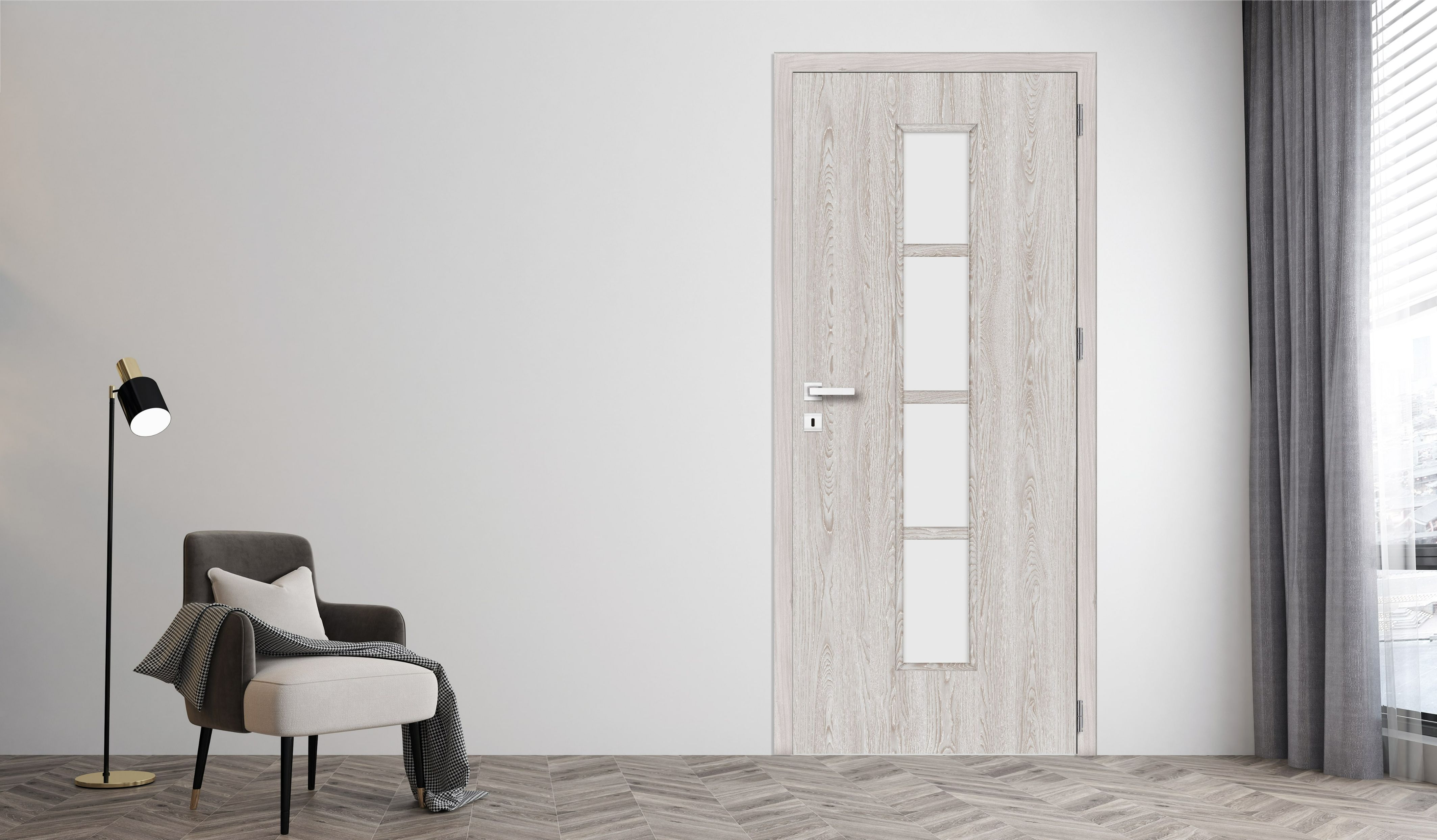 Usa de interior cu geam, alb, stanga, mdf, 206 x 78 cm, toc inclus • Olga