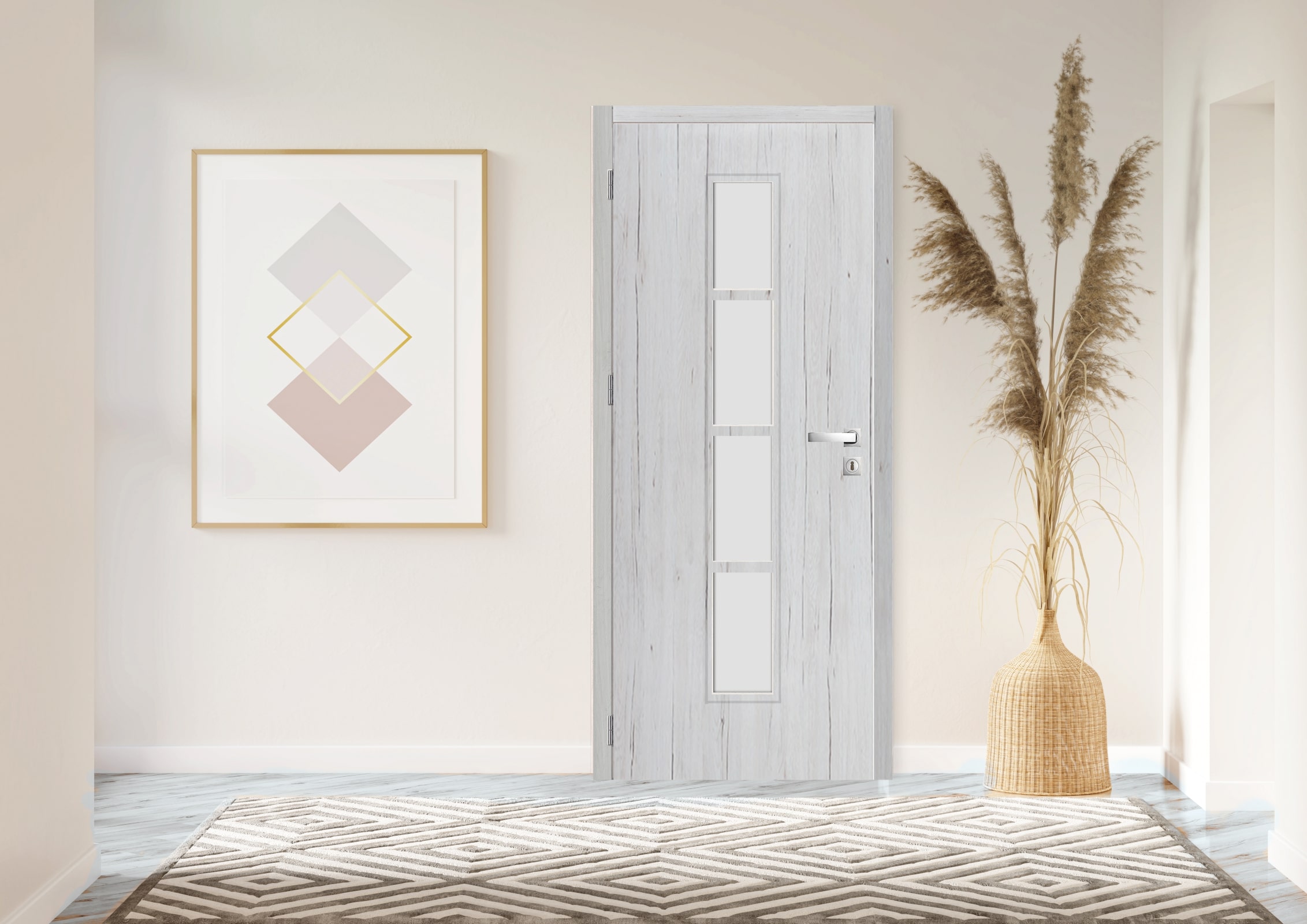 Usa de interior cu geam, gri, dreapta, mdf, 206 x 78 cm, toc inclus • Olga