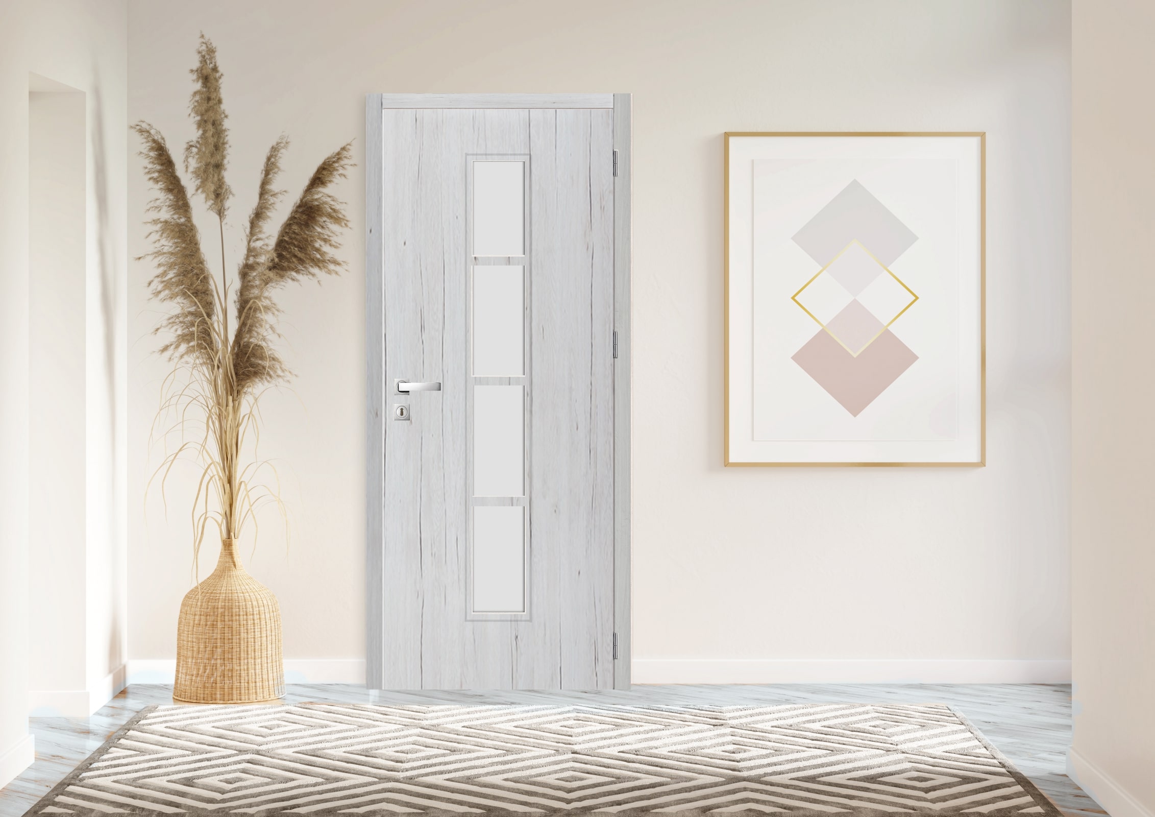 Usa de interior cu geam, gri, stanga, mdf, 206 x 88 cm, toc inclus Olga