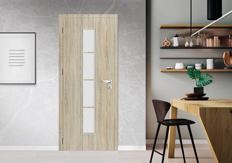 Usa de interior cu geam, gri, dreapta, mdf, 206 x 68 cm, toc inclus • Olga