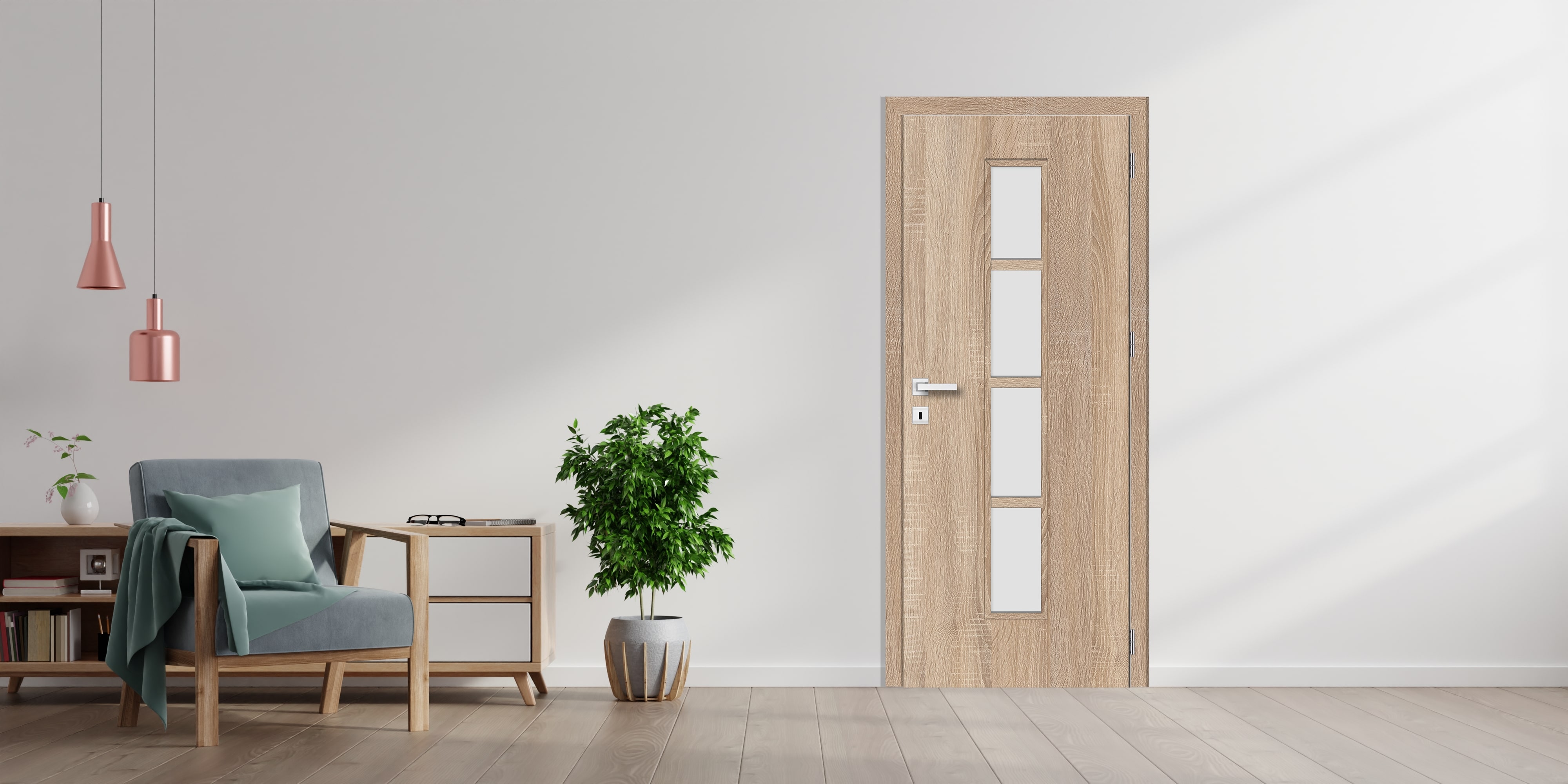 Usa de interior cu geam, gri, dreapta, mdf, 206 x 78 cm, toc inclus Olga