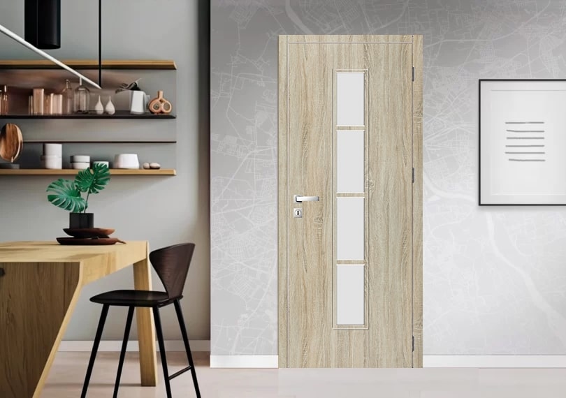 Usa de interior cu geam, gri, stanga, mdf, 206 x 88 cm, toc inclus  Olga