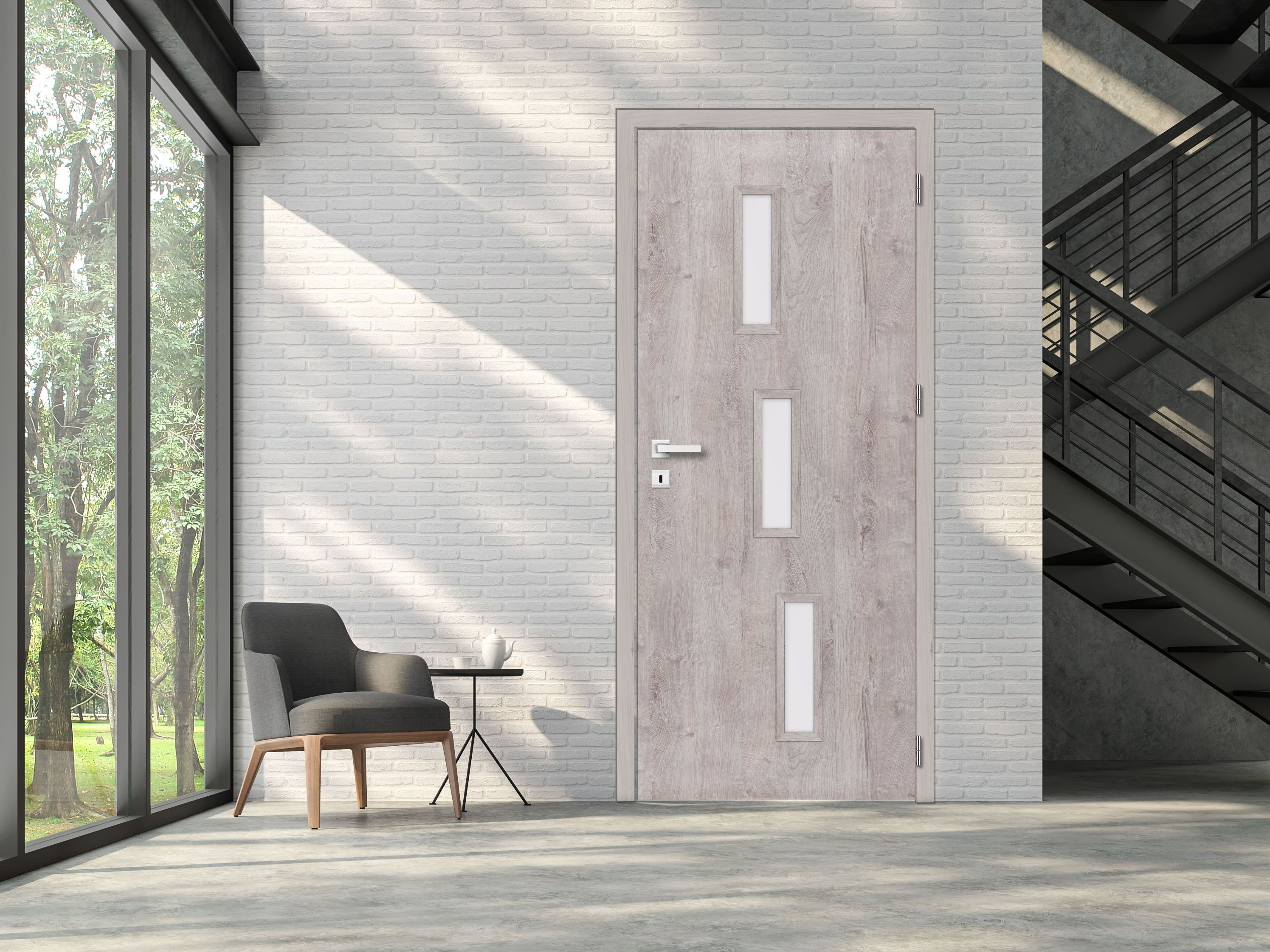 Usa de interior cu geam, gri, stanga, mdf, 206 x 68 cm, toc inclus  Roma