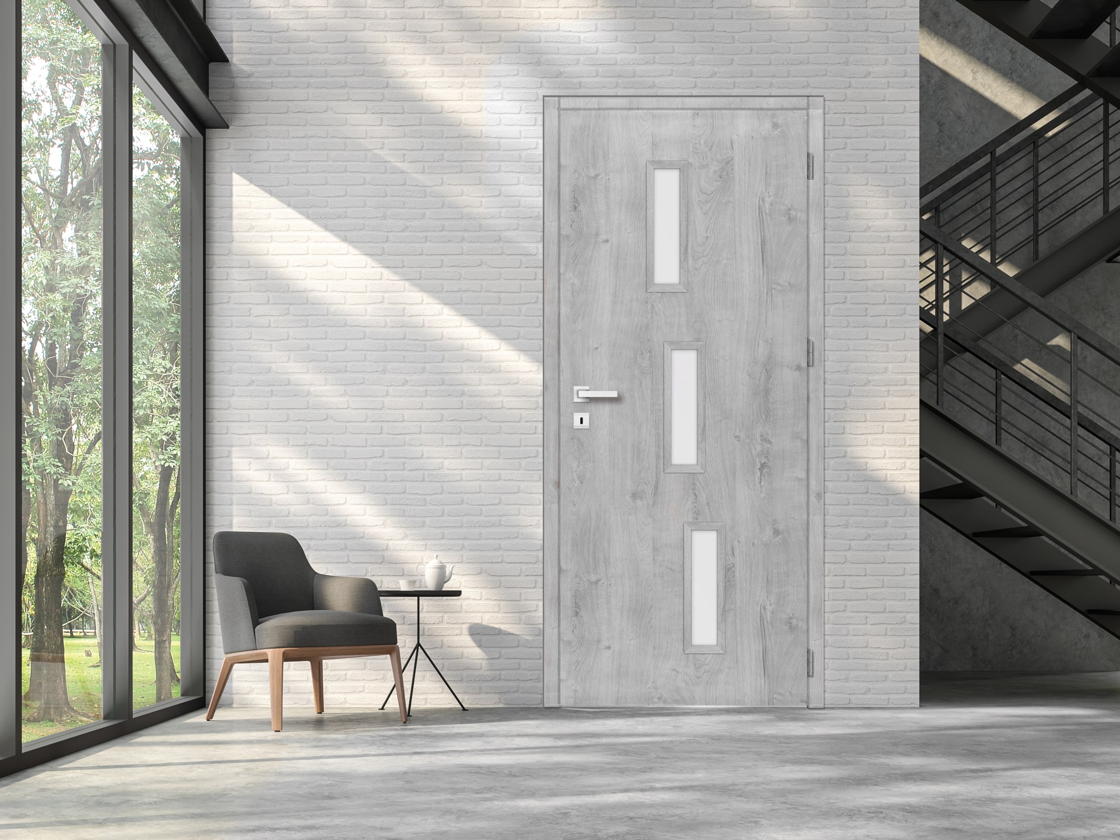 Usa de interior cu geam, gri, stanga, mdf, 206 x 78 cm, toc inclus • Roma