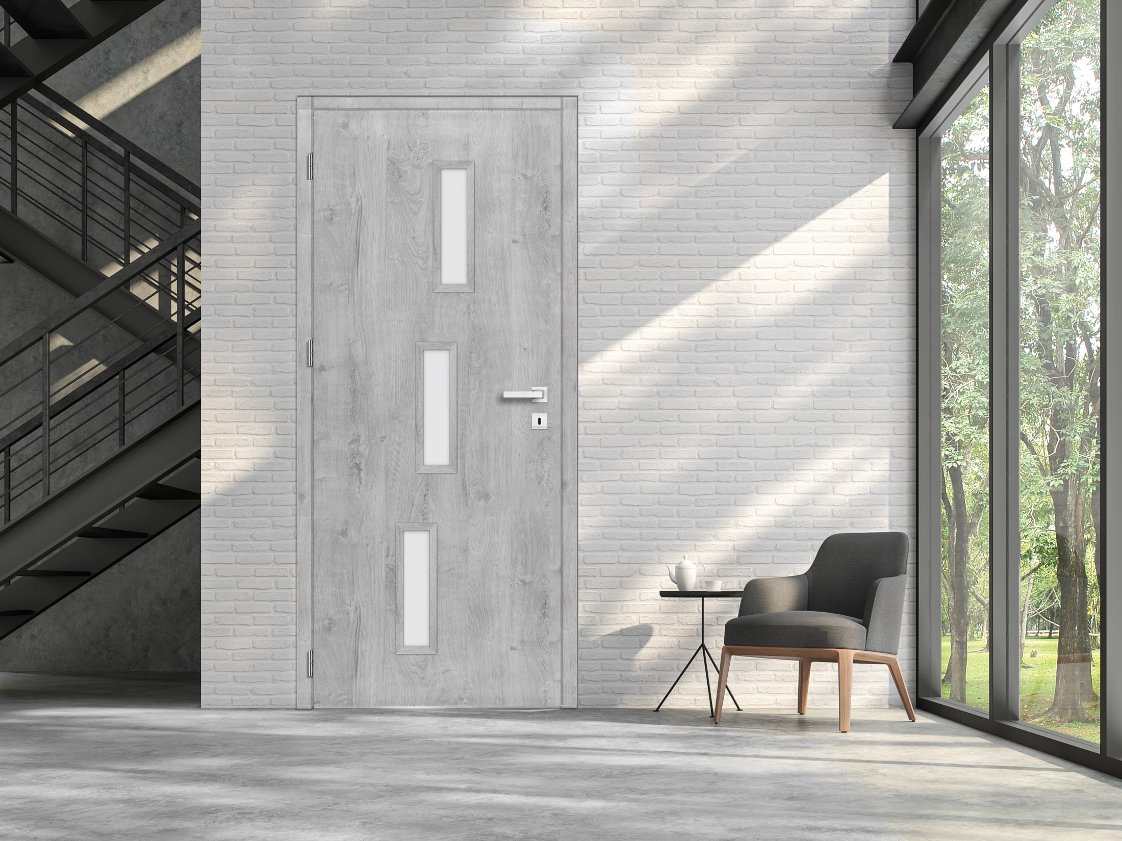 Usa de interior cu geam, gri, dreapta, mdf, 206 x 78 cm, toc inclus • Roma