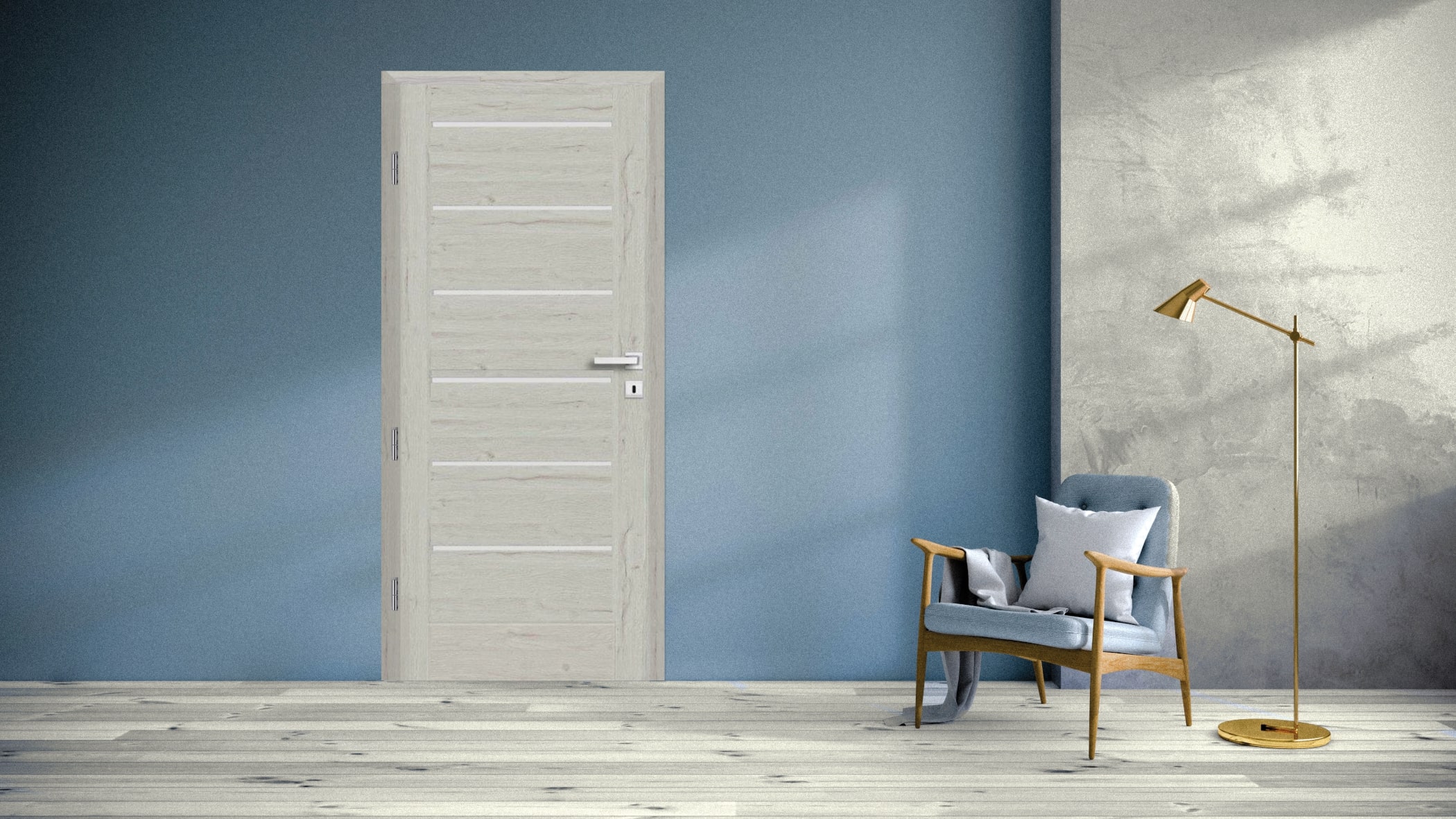 Usa de interior cu geam, gri, dreapta, mdf, 206 x 68 cm, toc inclus • Toreno