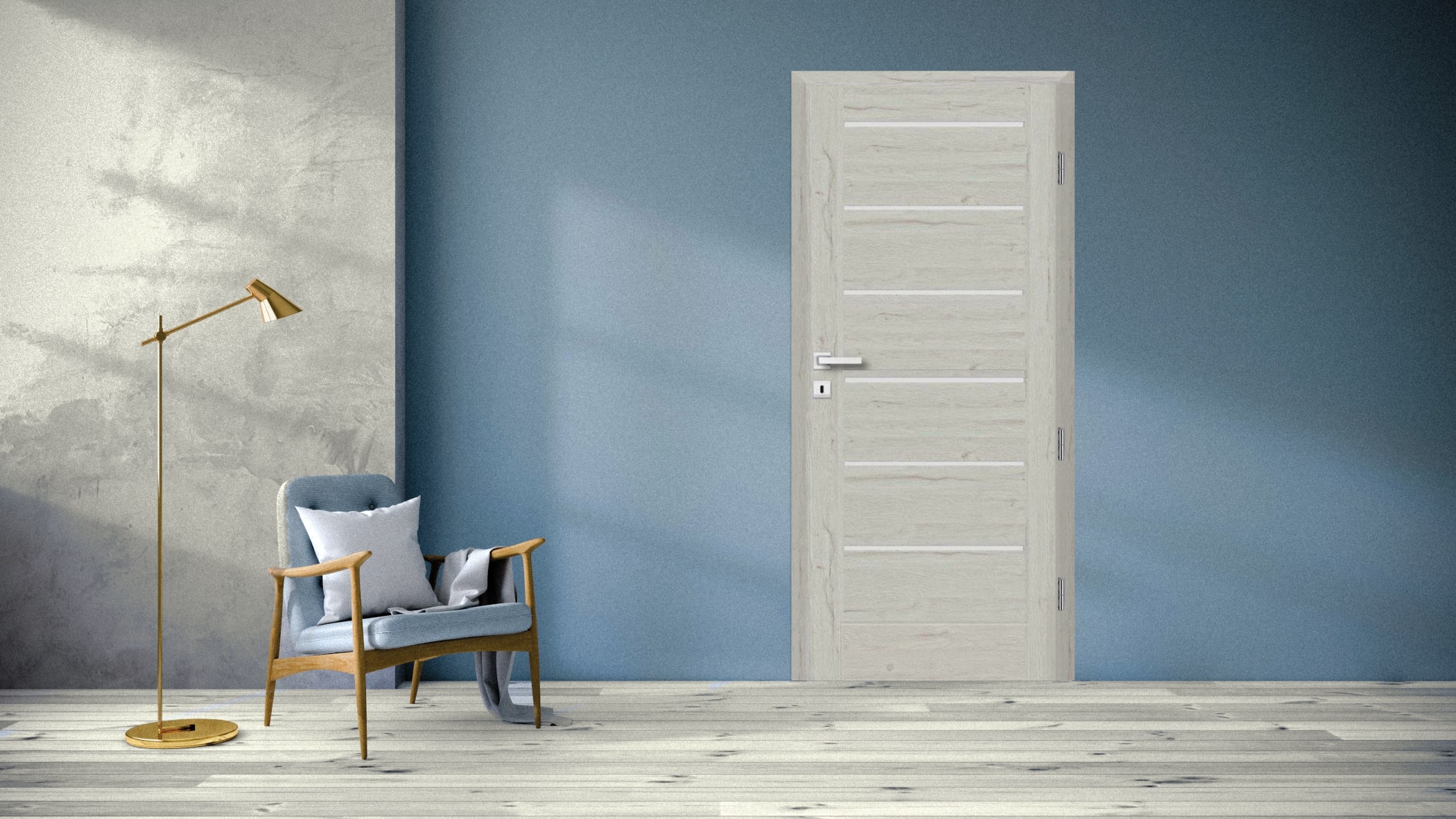 Usa de interior cu geam, gri, stanga, mdf, 206 x 78 cm, toc inclus • Toreno