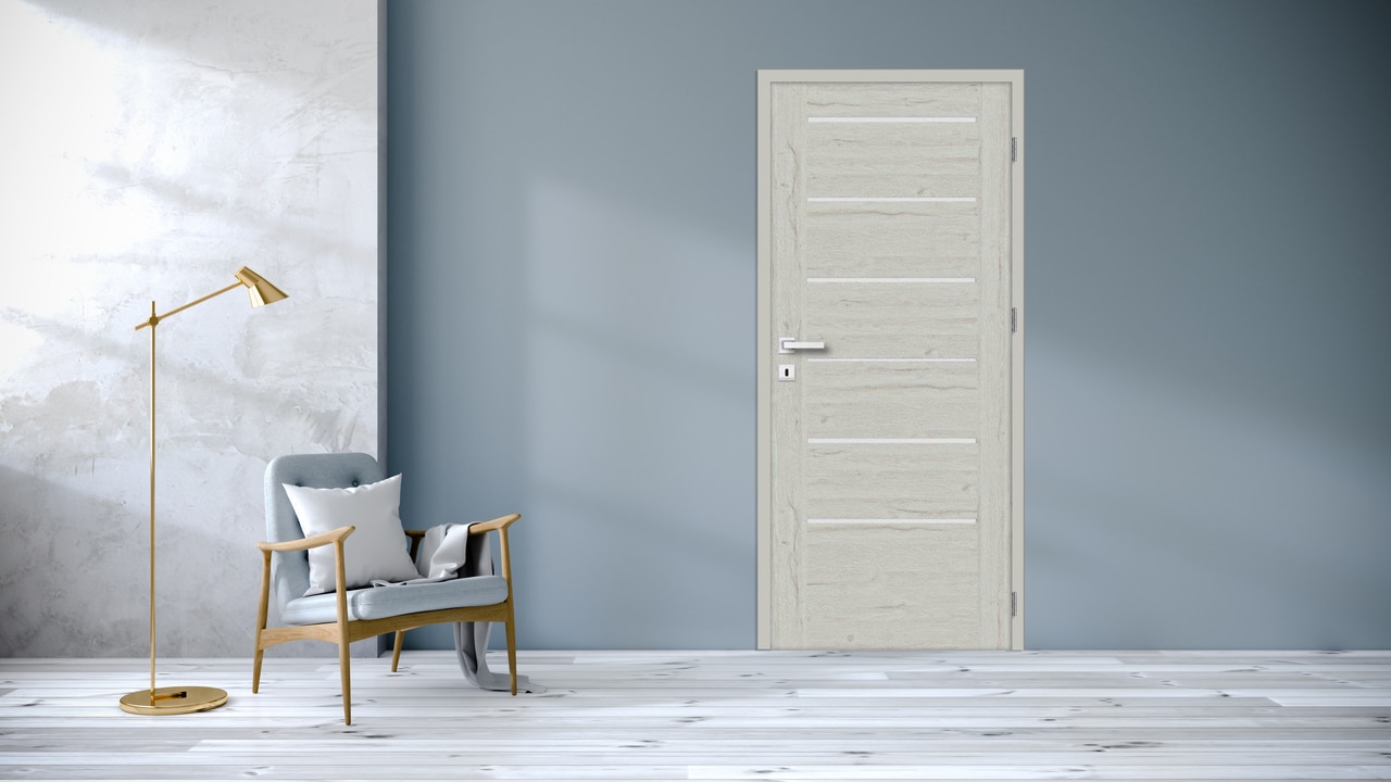 Usa de interior cu geam, maro, dreapta, mdf, 206 x 78 cm, toc inclus • Toreno