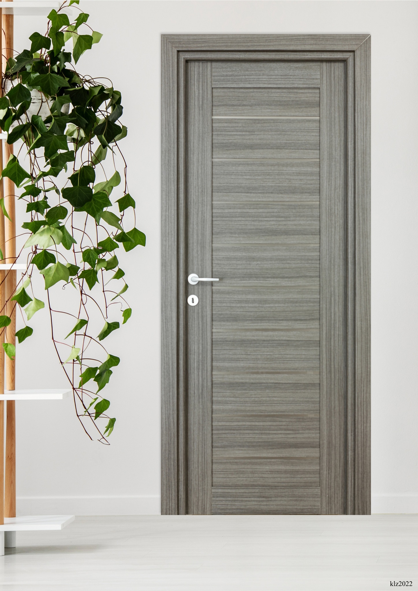 Usa de interior cu geam, gri, reversibila, mdf, 203 x 68 cm, toc inclus • Tarra