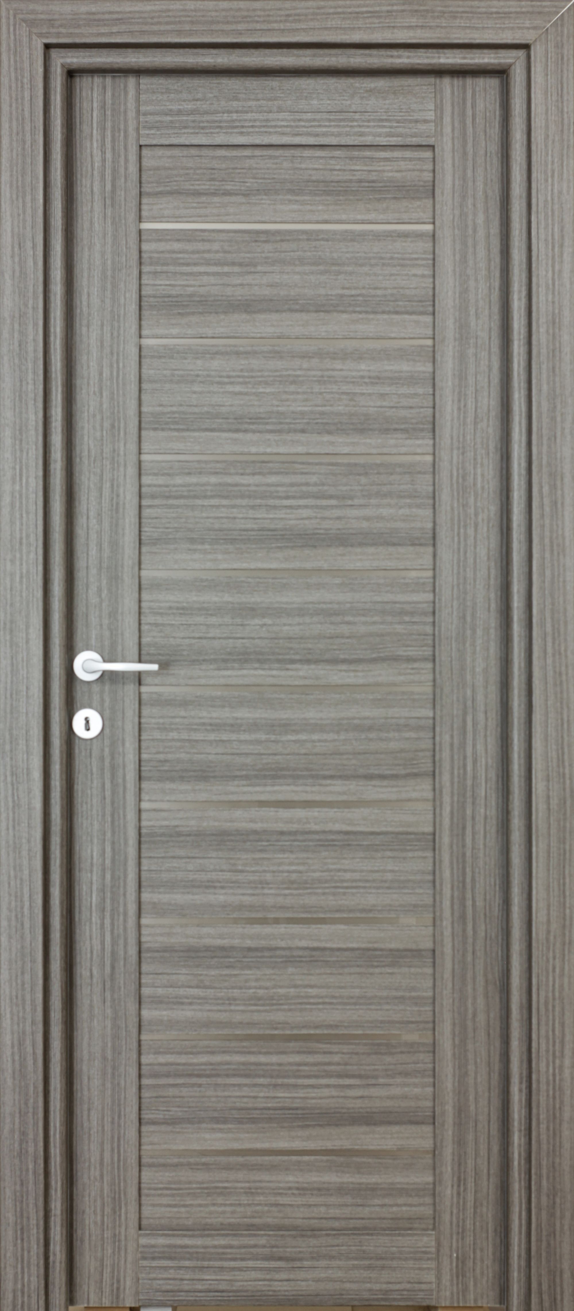 Usa de interior cu geam, gri, reversibila, mdf, 203 x 68 cm, toc inclus • Tarra