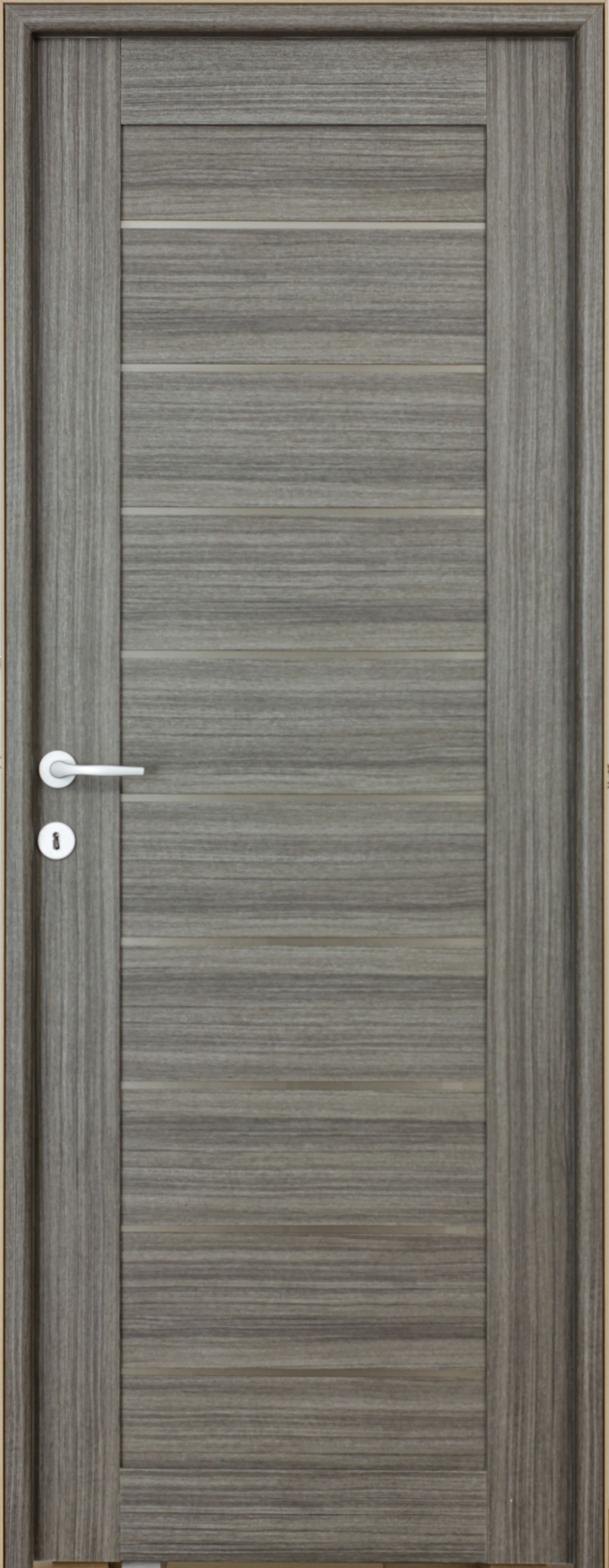 Usa de interior cu geam, gri, reversibila, mdf, 203 x 88 cm, toc inclus • Tarra