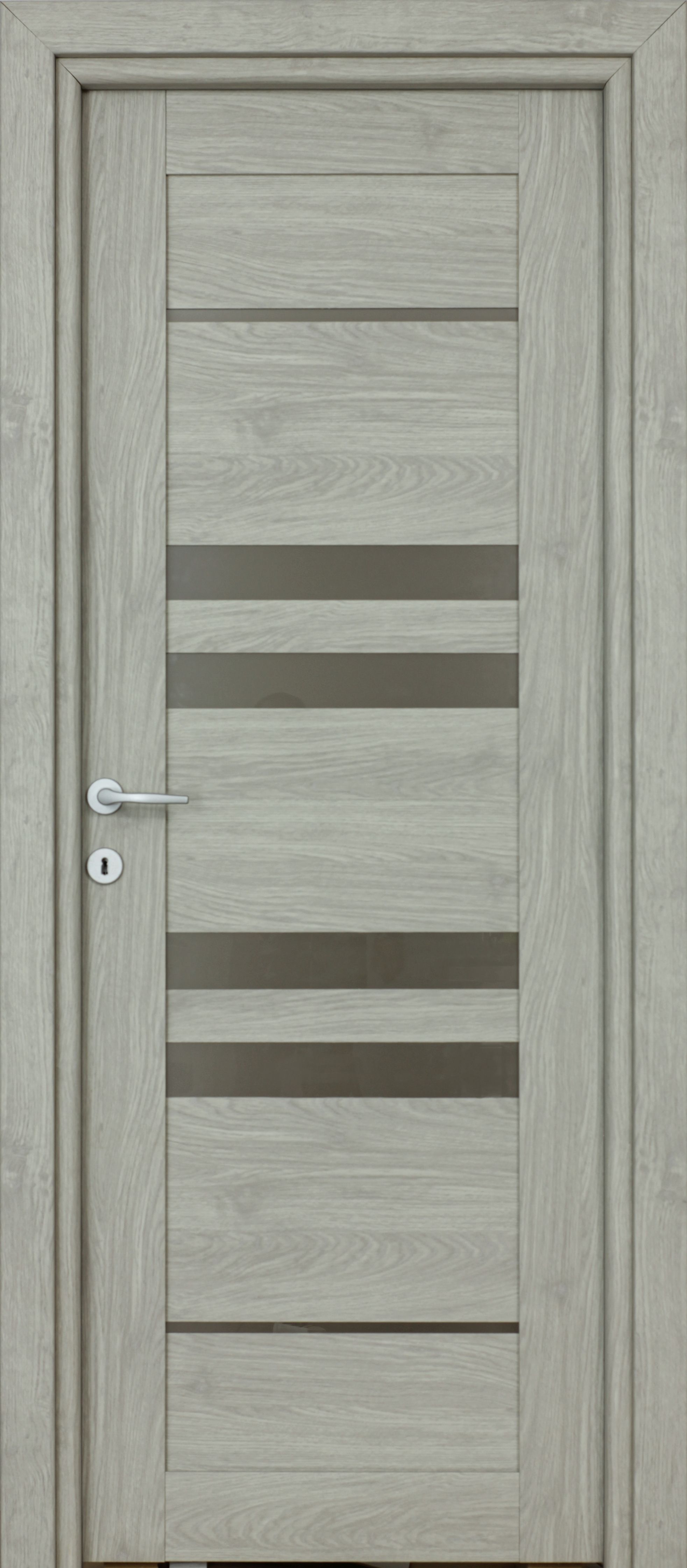 Usa de interior cu geam, gri, reversibila, mdf, 203 x 78 cm, toc inclus • Rino